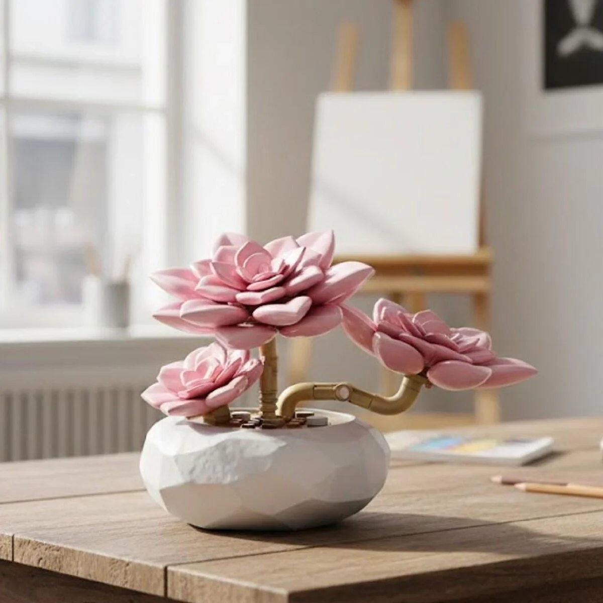 P655064 PANLOS PEMBE NİLÜFER SUKULENT MODEL 82 PARÇA BLOCK OYUNCAK