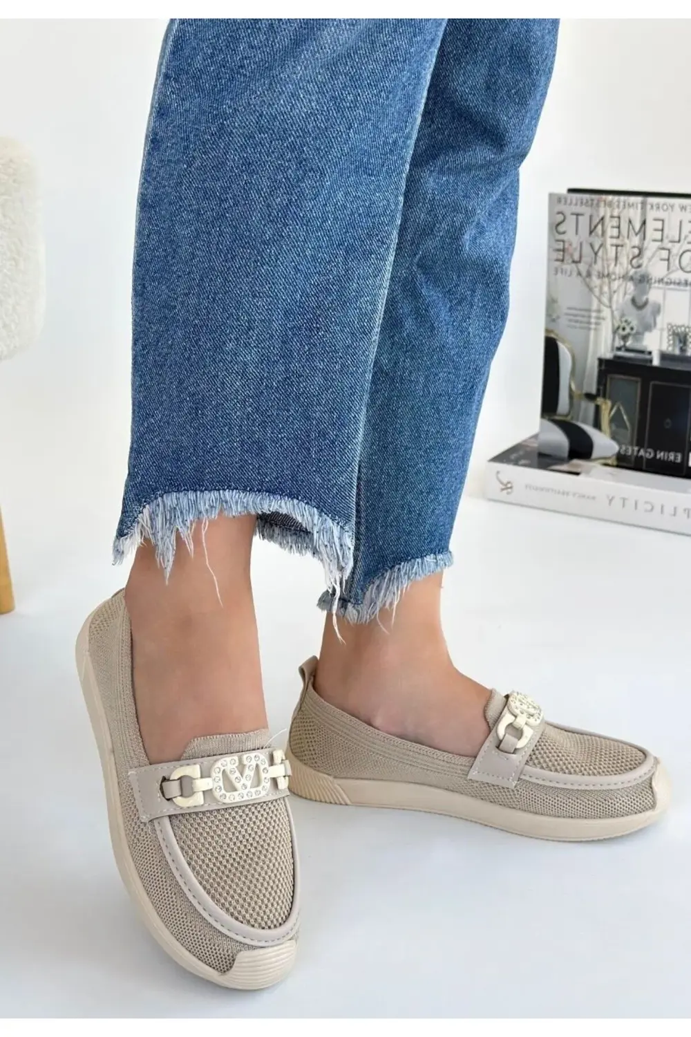 Pabucmarketi Bej Triko Kadın Babet