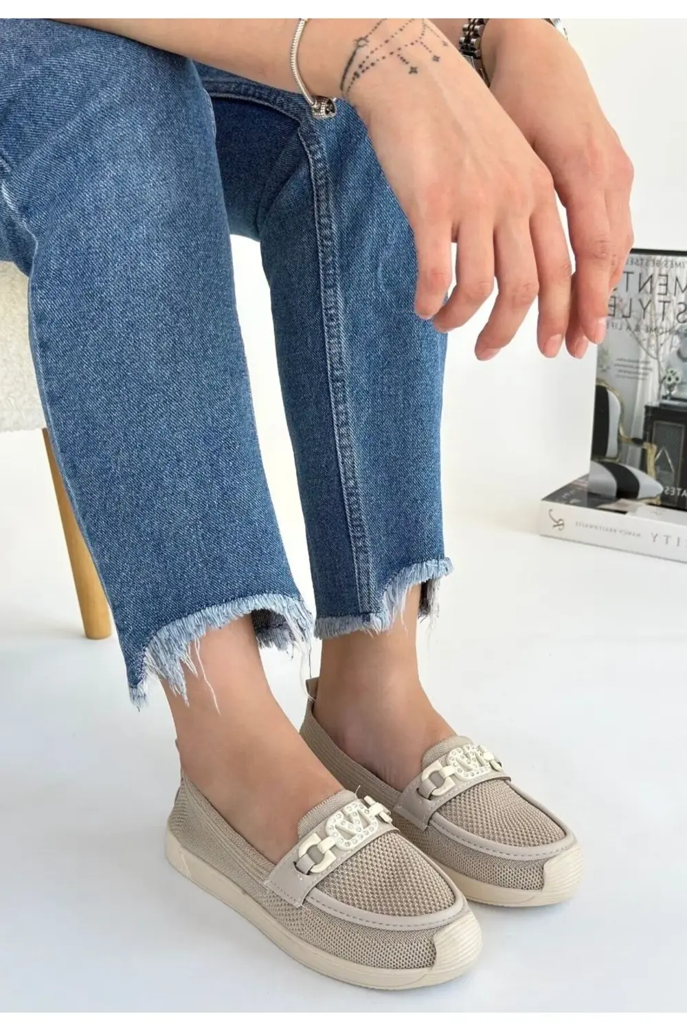 Pabucmarketi Bej Triko Kadın Babet