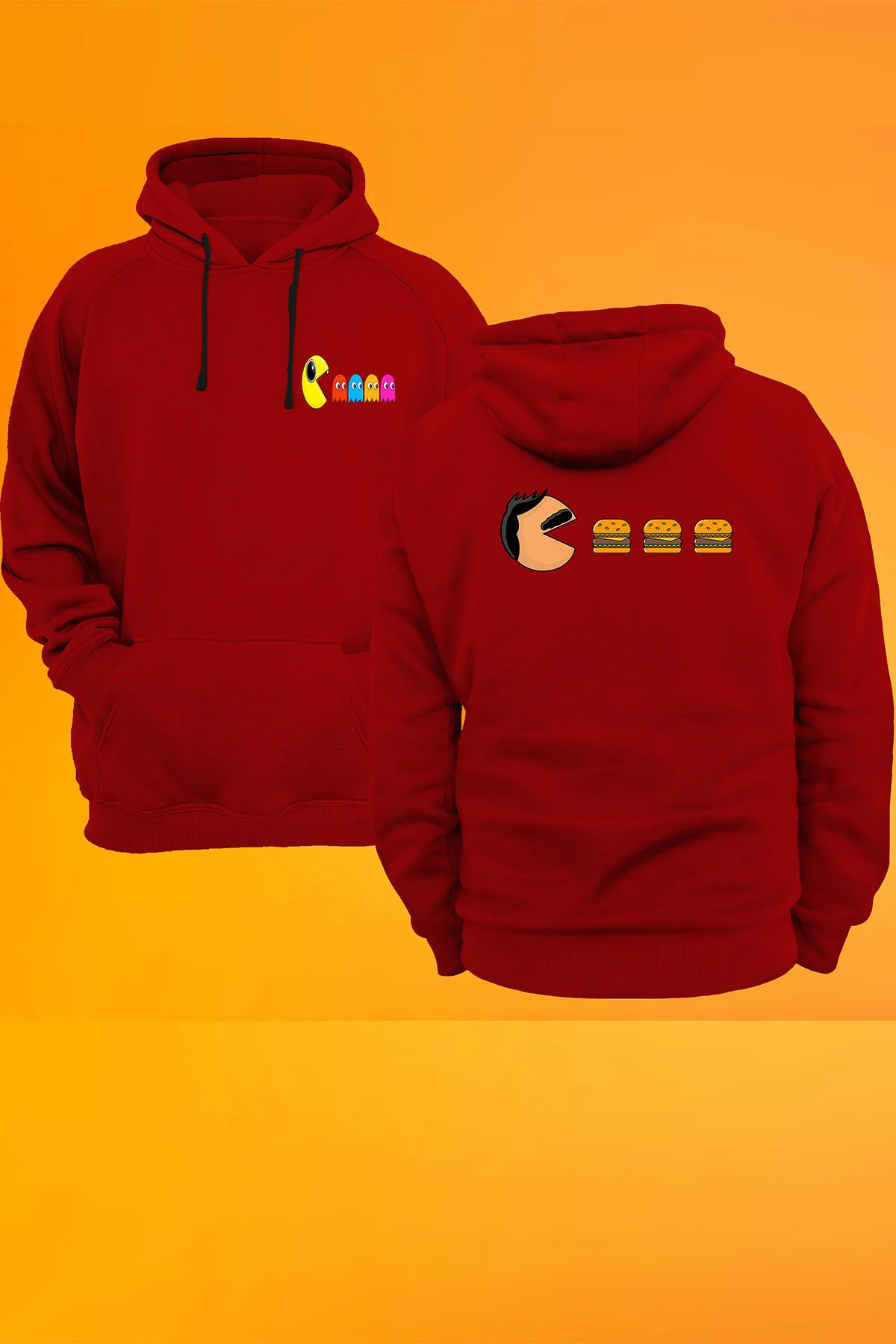 Pac-man Baskılı Fermuarsız Kapüşonlu Sweatshirt