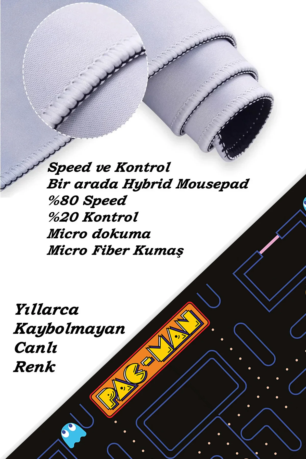 Pac-Man Oyun Gaming Klavye Mouse Pad Masa Matı 70x30 cm - Görsel 5