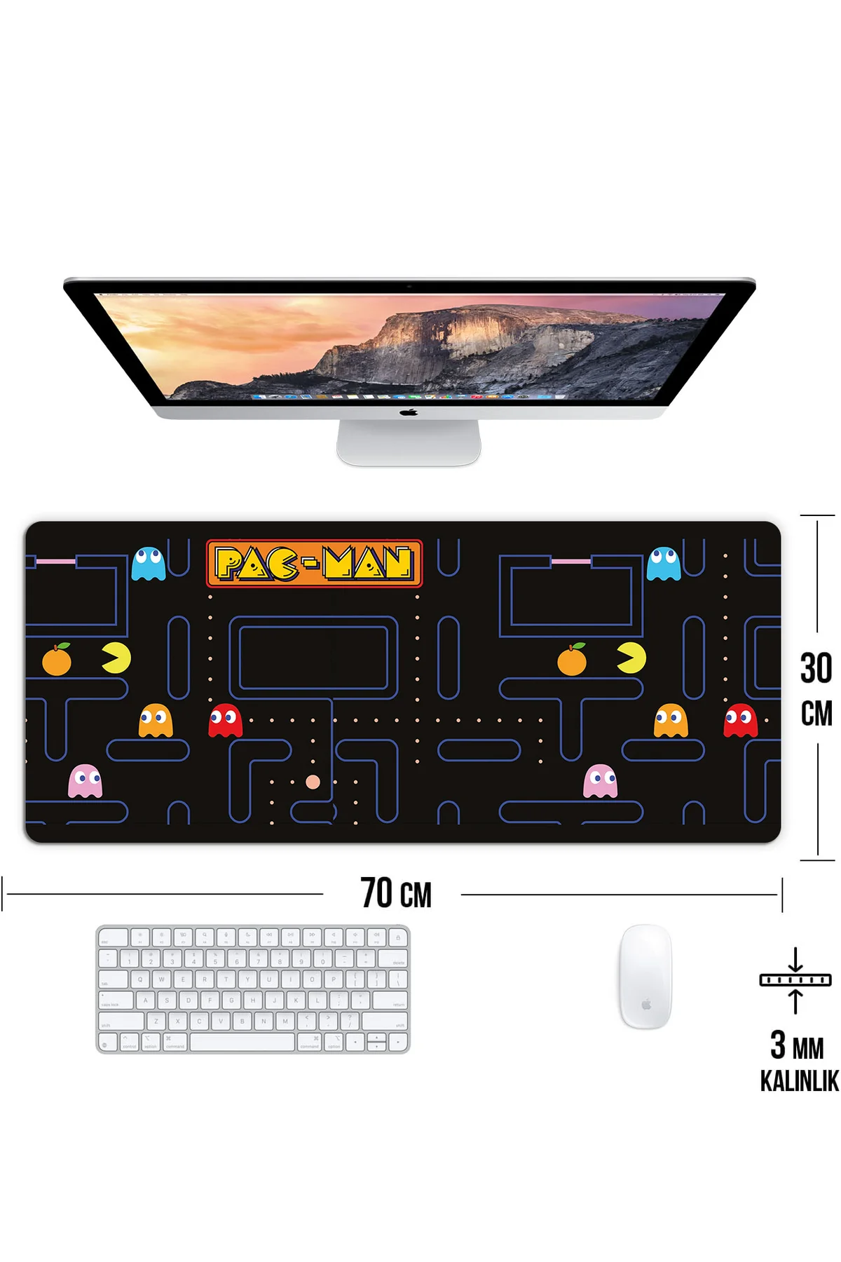 Pac-Man Oyun Gaming Klavye Mouse Pad Masa Matı 70x30 cm