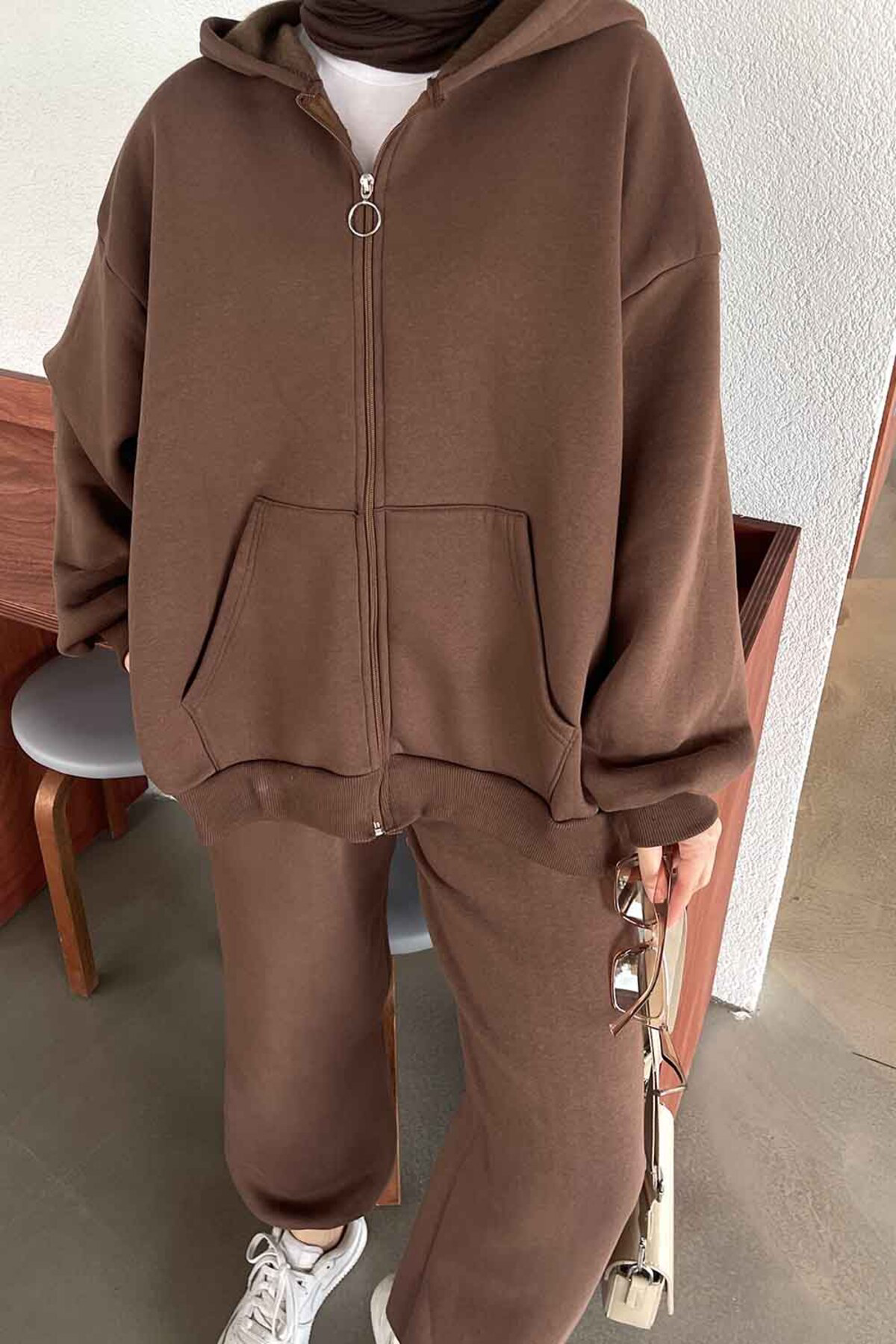 Lamelif Paça Lastikli Üç İplik Sweat Takım