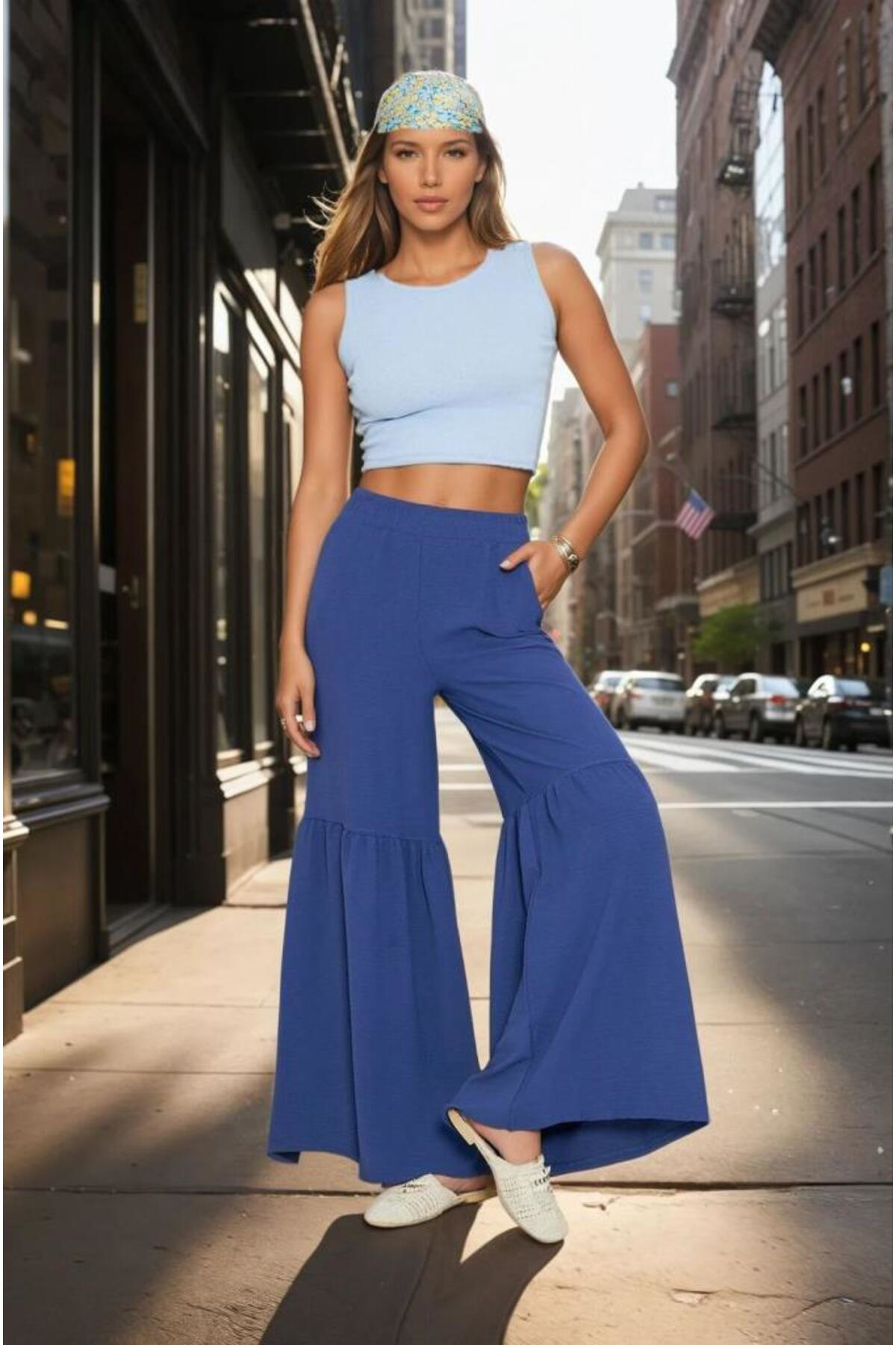 Pasaklı Giyim Paçası Büzgü Detaylı Aerobin Kumaş Kadın Pantolon - Beli Lastikli Pasaklı Giyim Paçası Büzgü Detaylı Aerobin Kumaş Kadın Pantolon - Beli Lastikli