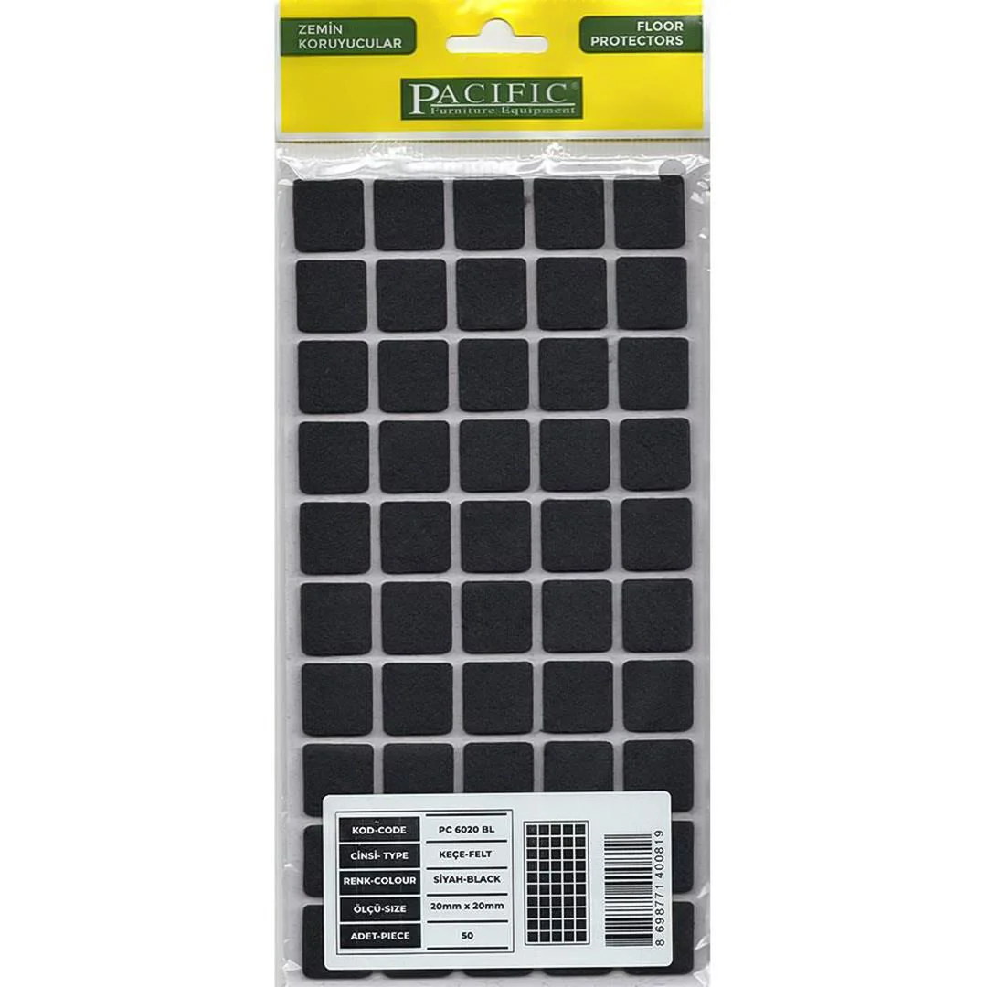 Pacific 6020 BL Yapışkanlı Keçe 20x20 mm Siyah – Kalıcı İz Bırakmayan Felt Etiketi