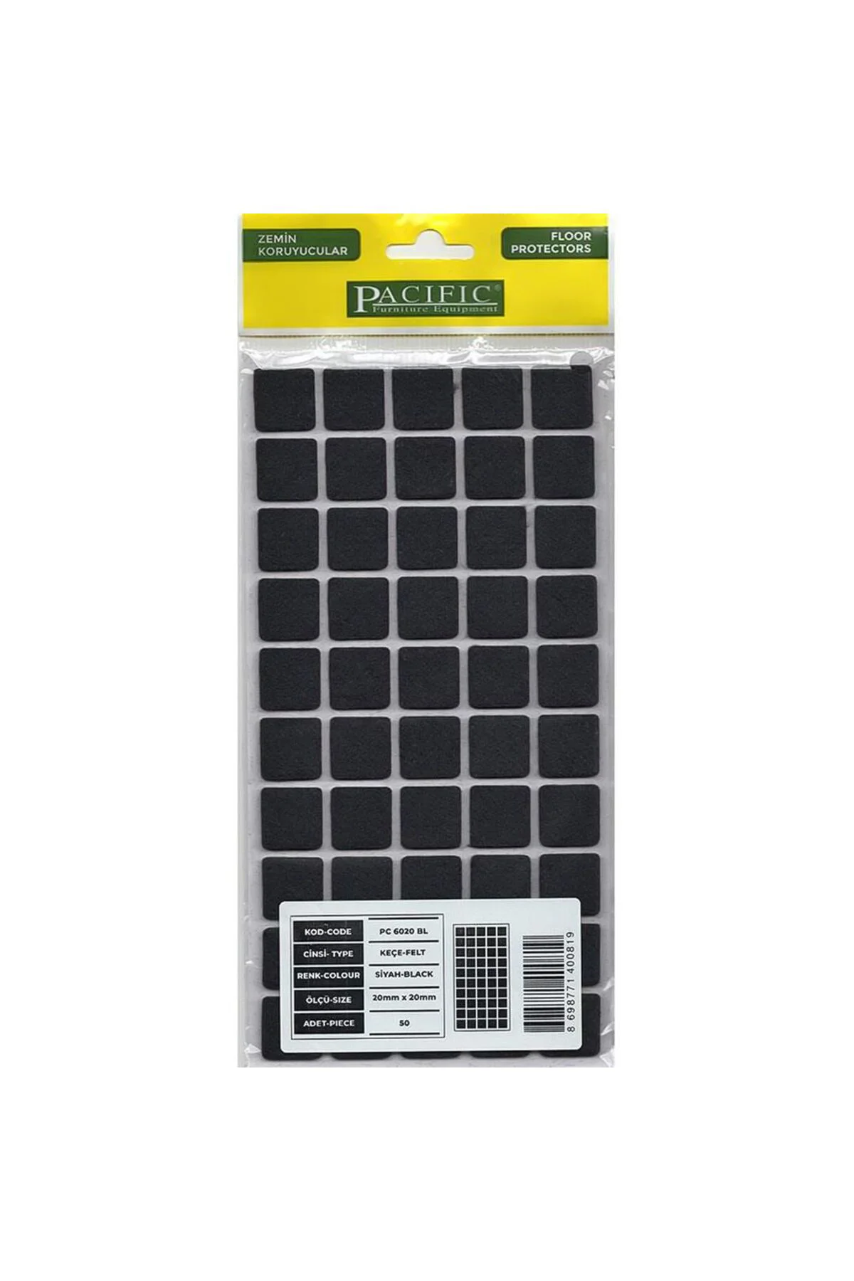 Pacific 6020 BL Yapışkanlı Keçe 20 mm X 20 mm Siyah Pacific 6020 BL Yapışkanlı Keçe 20 mm X 20 mm Siyah