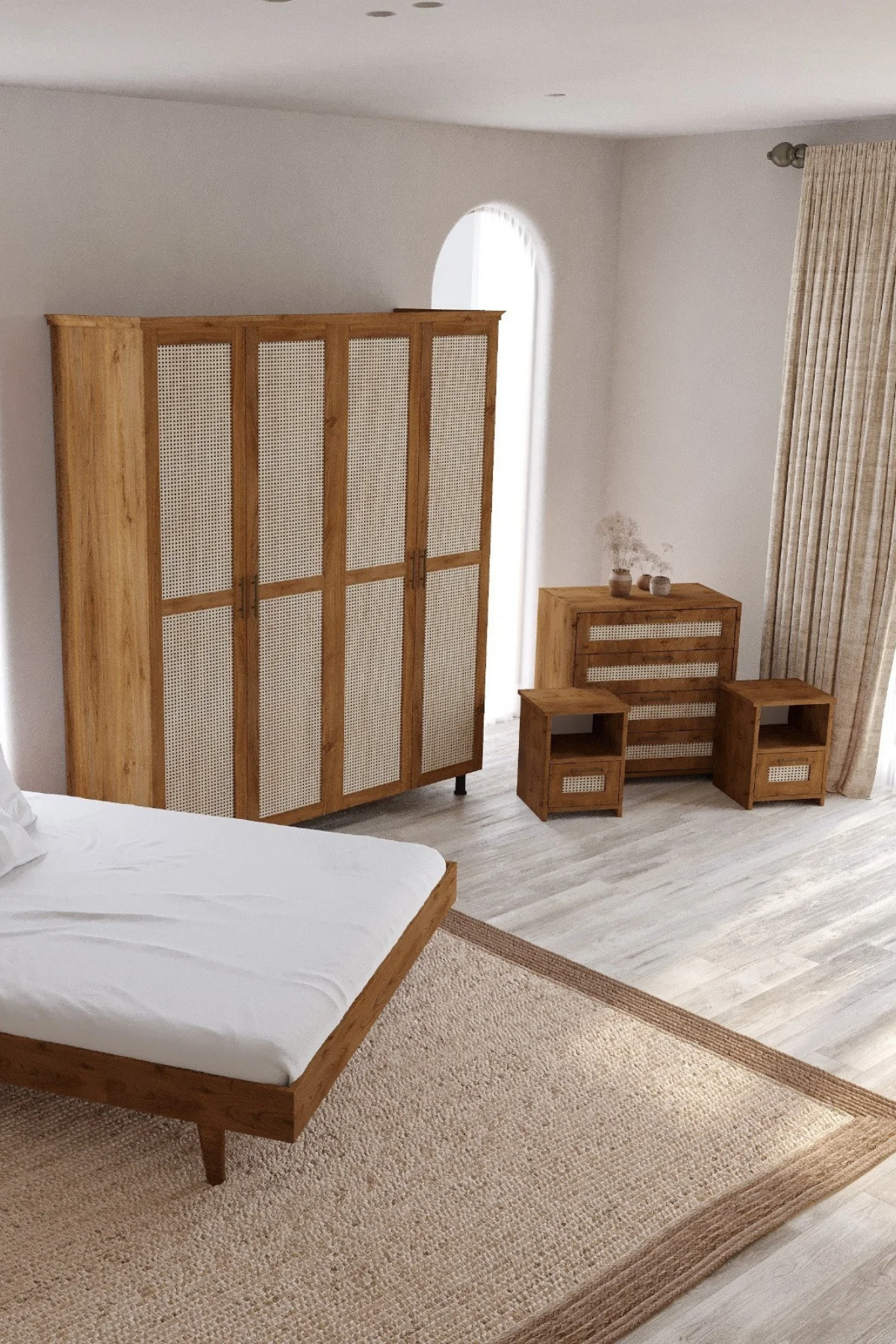 Padova Model Hazeran Başlıklı Masif Ahşap Karyola Kolay Kurulum Fırınlanmış İthal Sibirya Çamı 150x200 Yatak Uyumlu