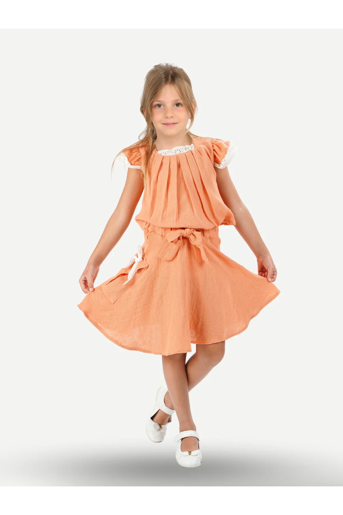 Pale Muslin Dantelli Kız Çocuk Tunik + Etekli Takım