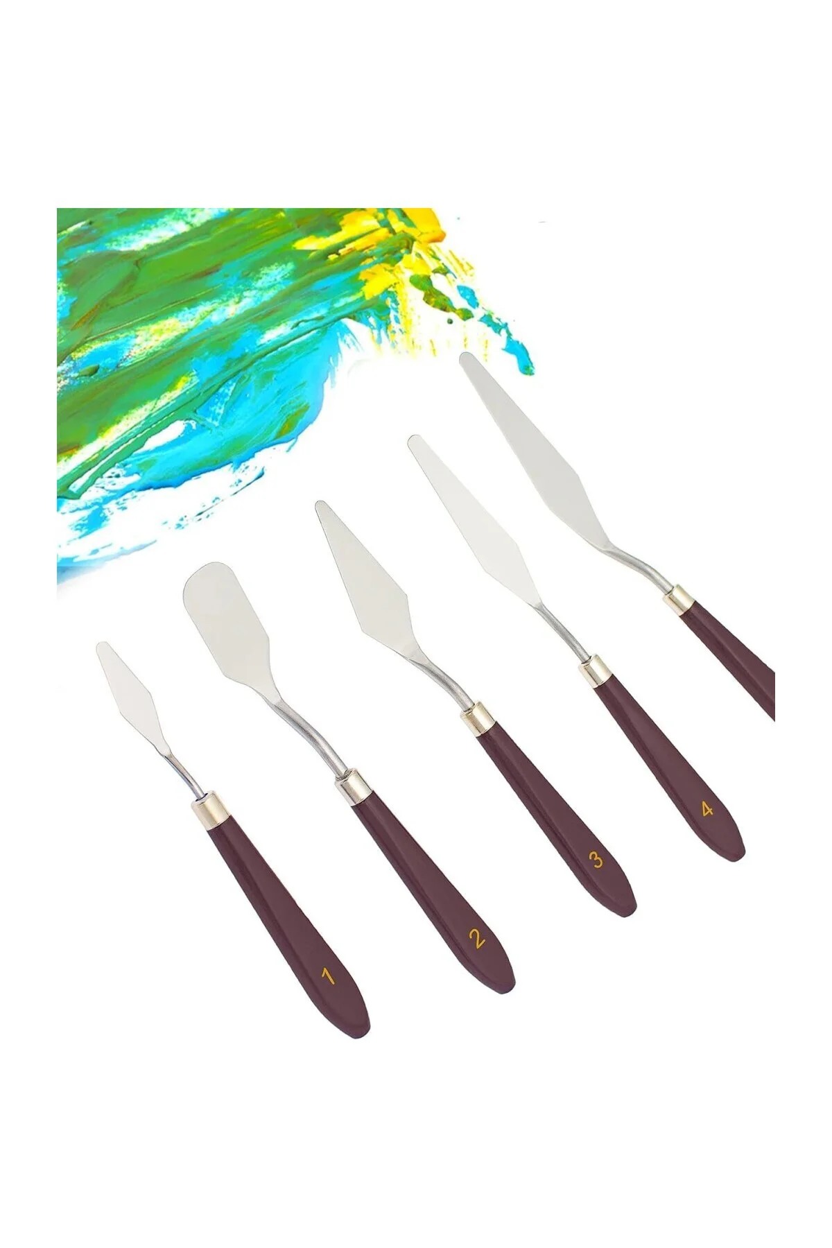 Palet Bıçağı 5 Parça Paslanmaz Çelik Spatula Seti, Kil Hamuru Pasta Krema Yağlıboy