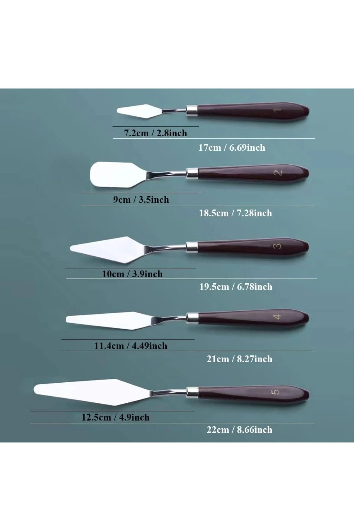 Palet Bıçağı 5 Parça Paslanmaz Çelik Spatula Seti, Kil Hamuru Pasta Krema Yağlıboy
