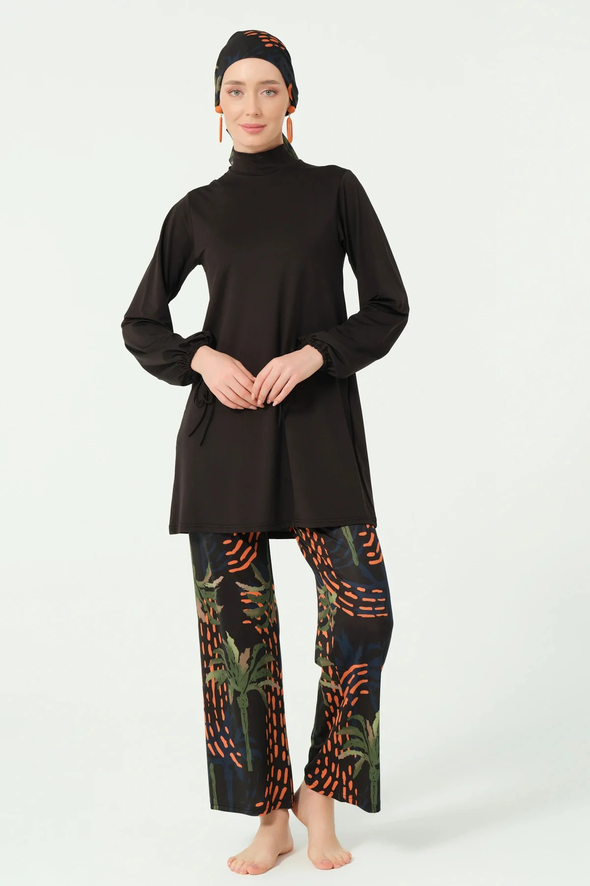 Palmiye Desenli Tesettür Mayo