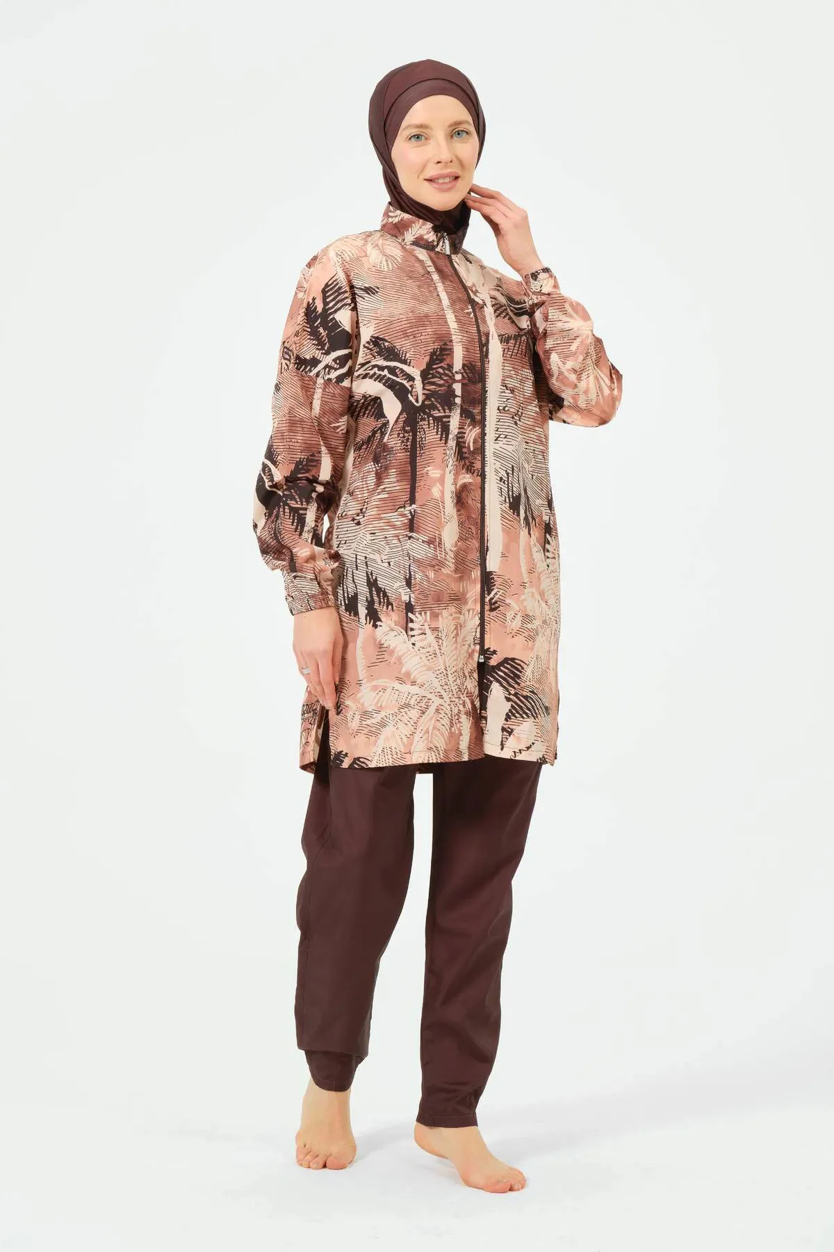 Palmiye Desenli Tesettür Mayo SU İTİCİ HIZLI KURUYAN KUMAŞ ALF242