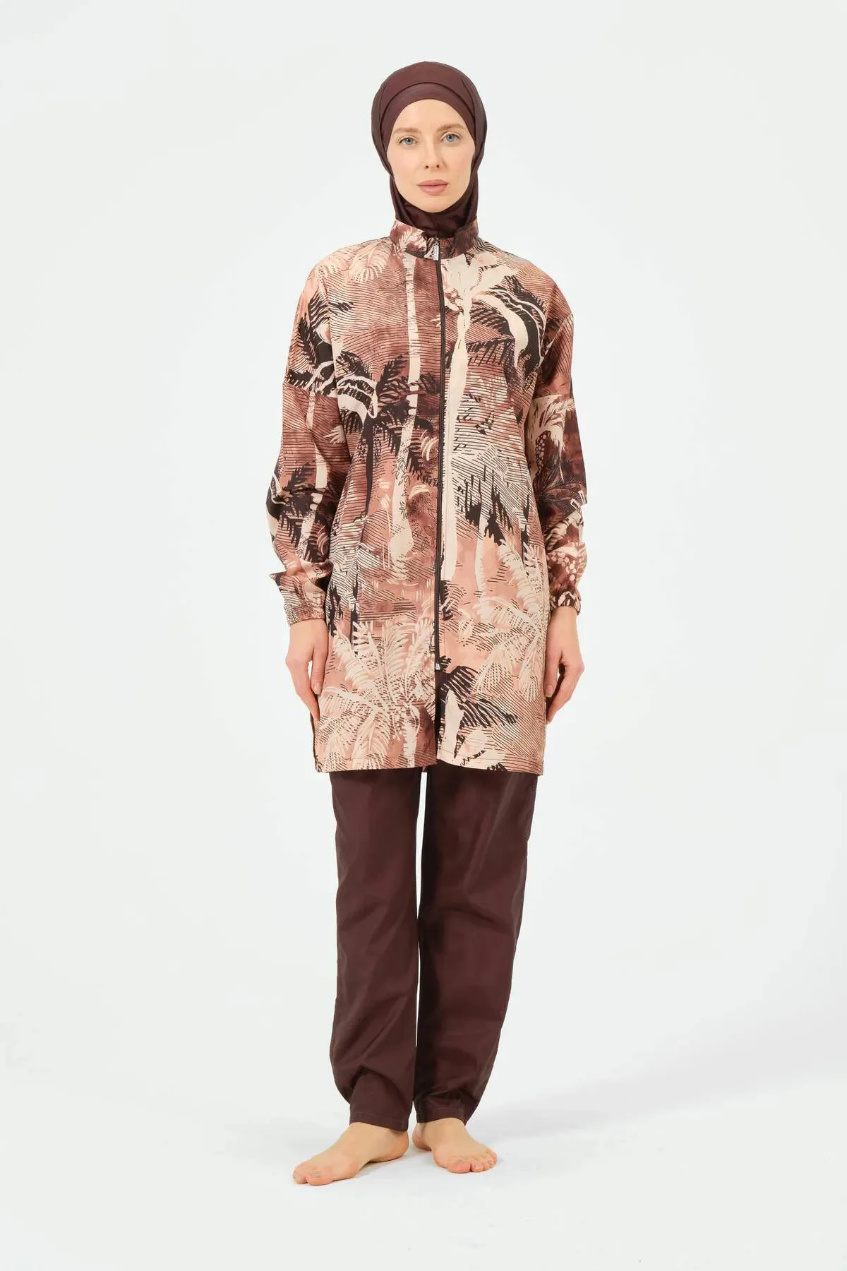 Palmiye Desenli Tesettür Mayo SU İTİCİ HIZLI KURUYAN KUMAŞ ALF242