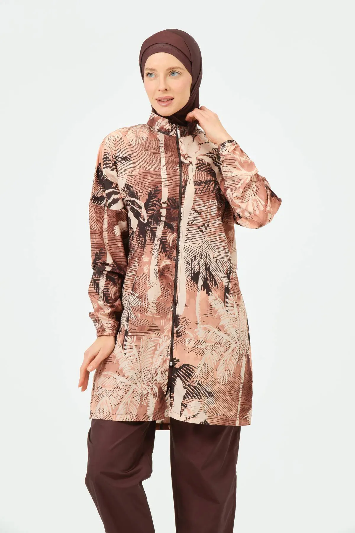 Palmiye Desenli Tesettür Mayo SU İTİCİ HIZLI KURUYAN KUMAŞ ALF242