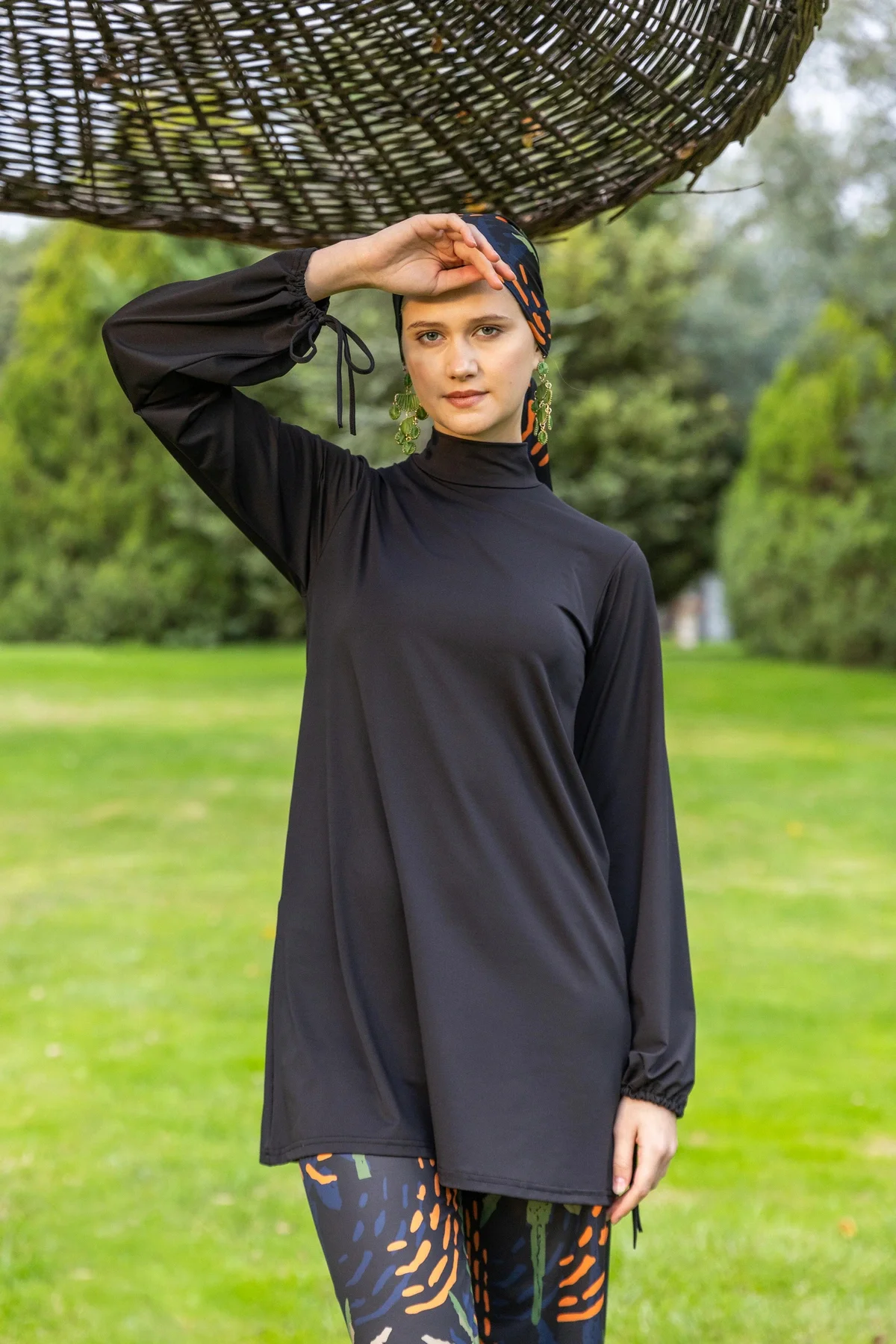 Palmiye Desenli Tesettür Mayo