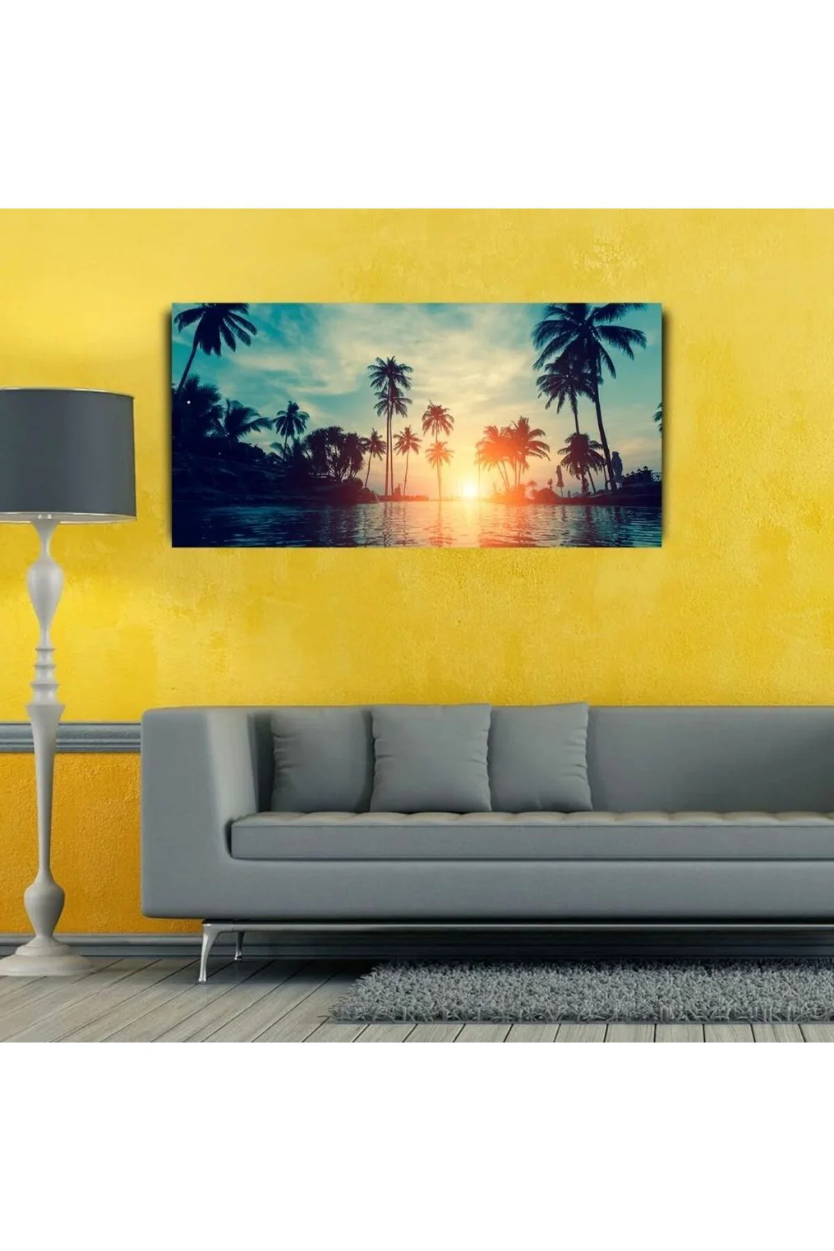 Palmiyeler ve Nehir Günbatımı Kanvas Tablo 60 x 120