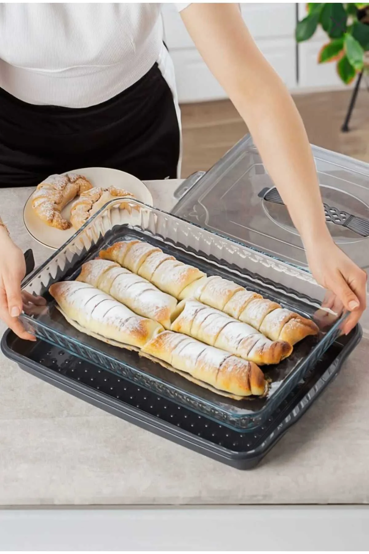 PALOVA, Kilitli Kapaklı Kek Börek Pasta Saklama, BORCAM TAŞIMA KABI - Kek Fanusu