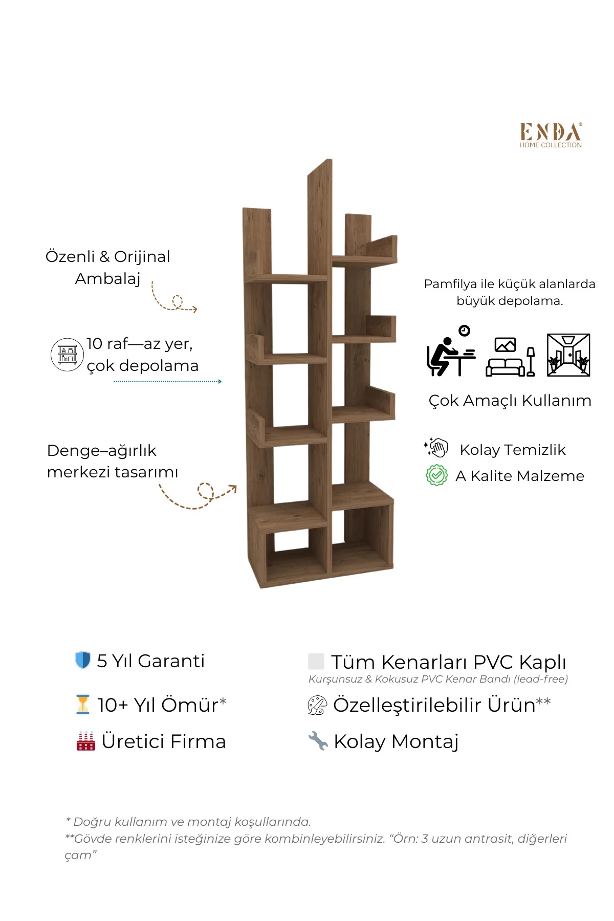 Pamfilya 10 Bölmeli/raflı Kitaplık Antrasit Beyaz
