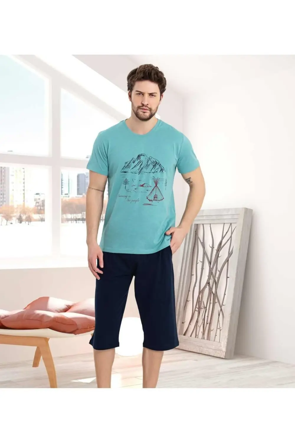 Pamuk Kısa Kol Kapri Pijama Takım