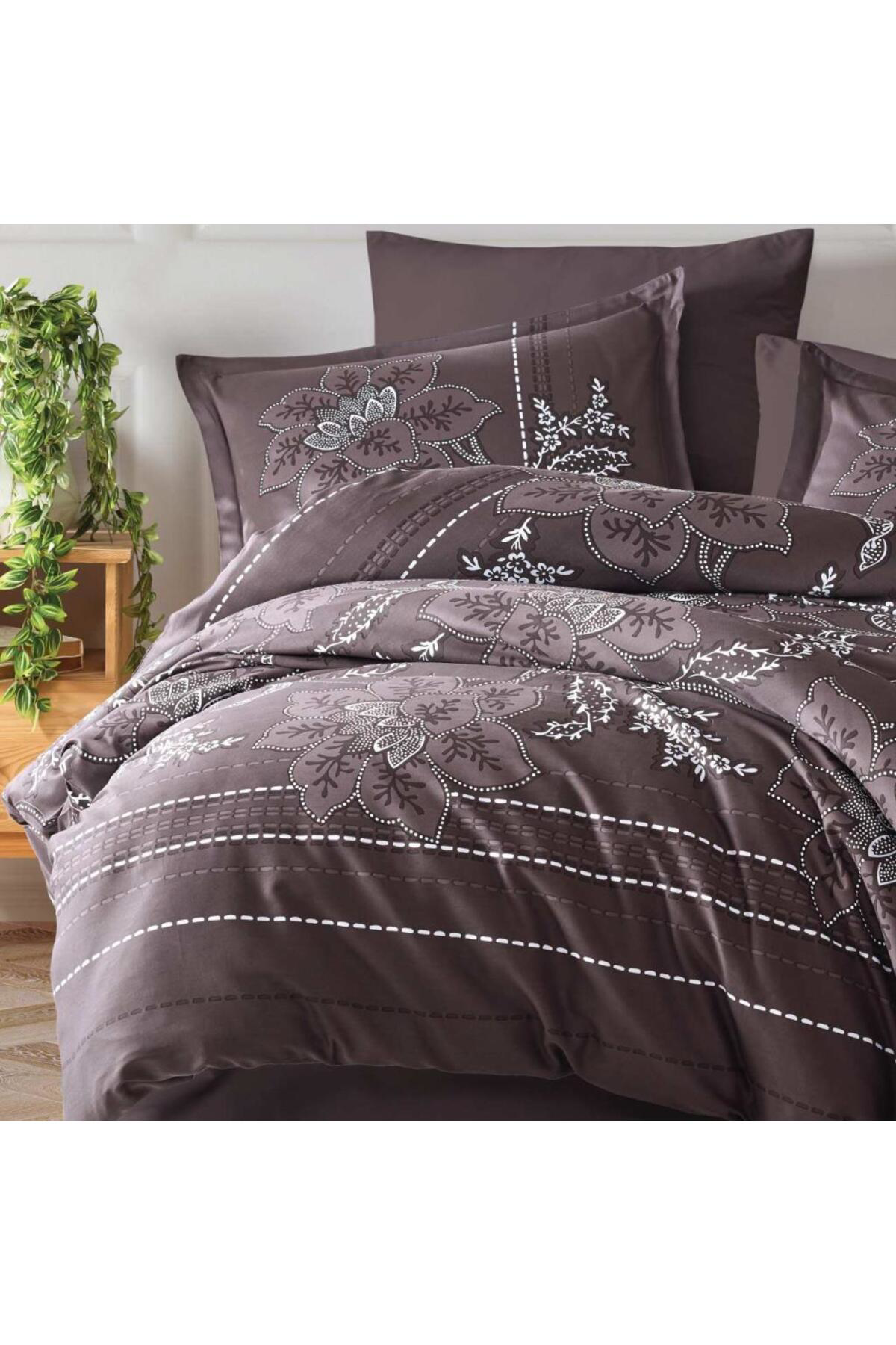 Modafiks Pamuk Saten Çift Kişilik Nev Takımı Moya V1 Kahve