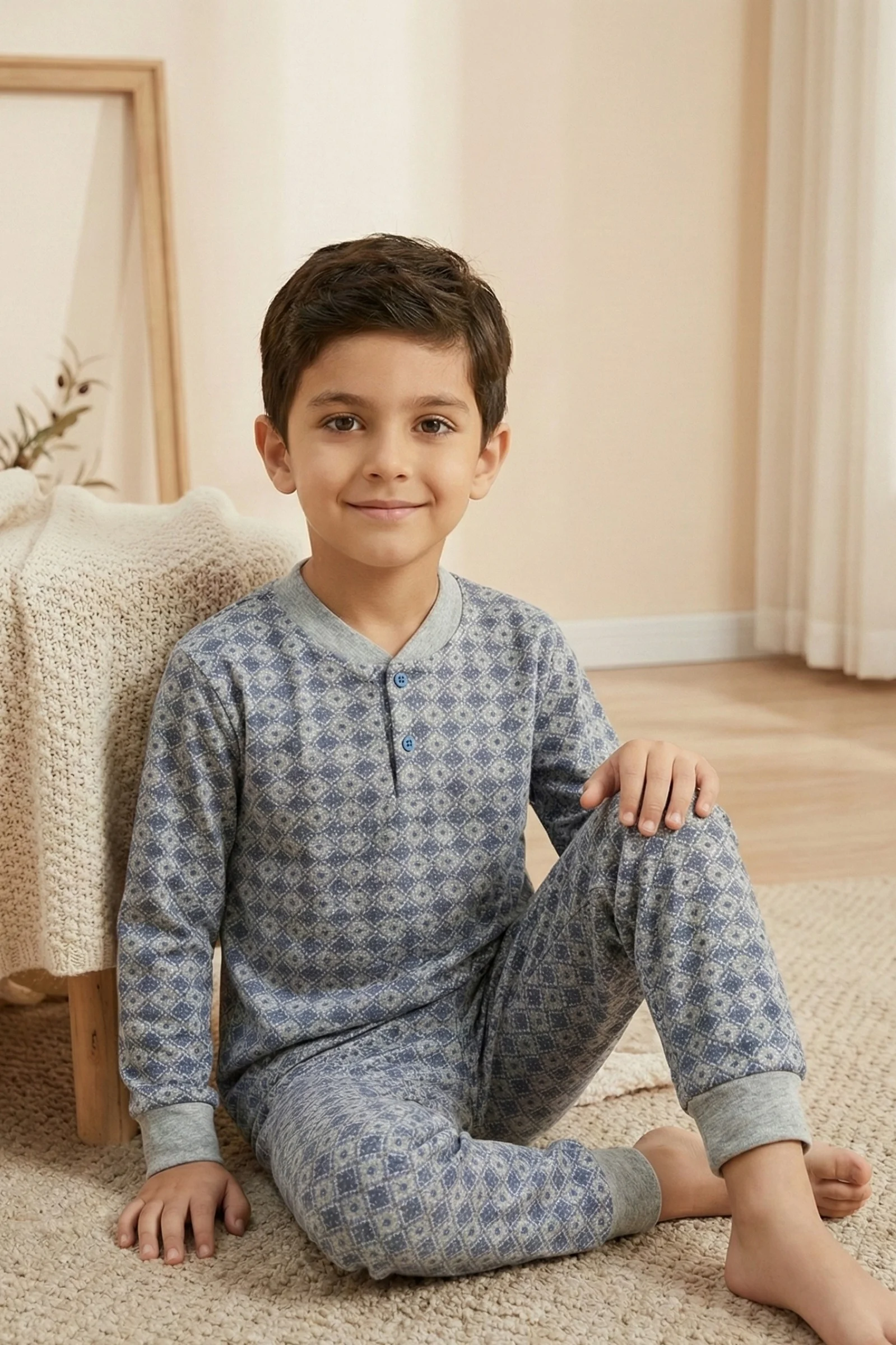 Pamuklu 2 iplik Şardonlu Manşetli Düğmeli Yaka Erkek Çocuk Pijama Takımı, Gri, 5-6 Yaş Fiyatı, Yorumları ve Özellikleri