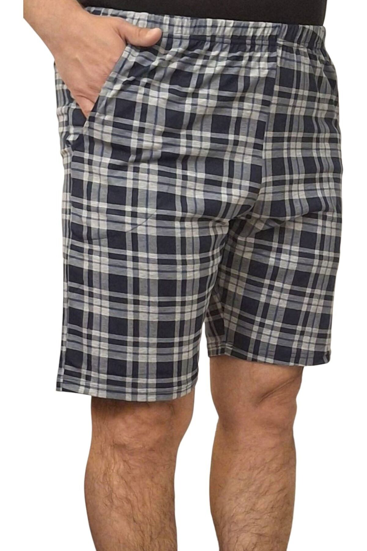 Erse Pamuklu Cepli Penye Erkek Şort Ekoseli