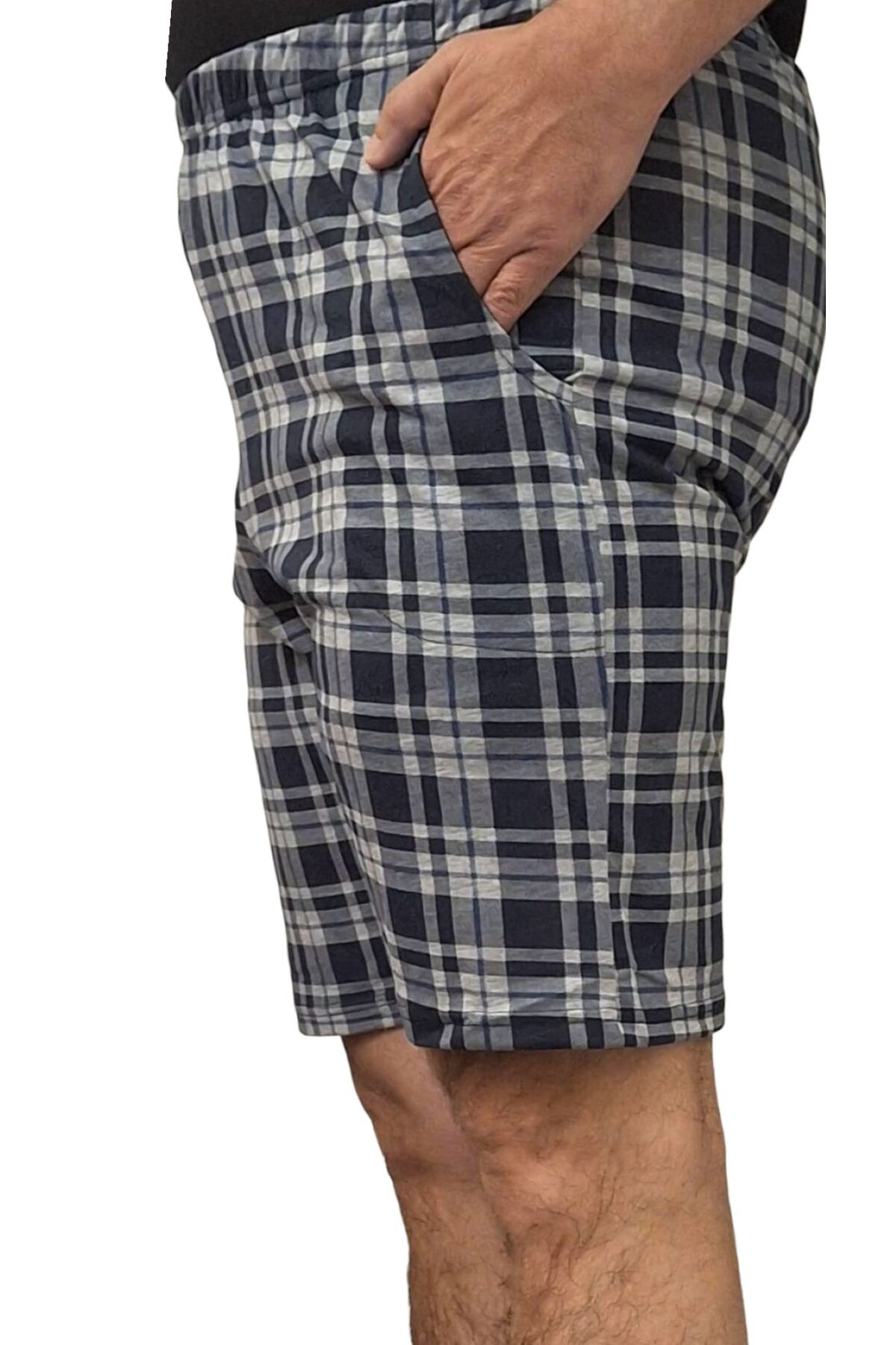 Erse Pamuklu Cepli Penye Erkek Şort Ekoseli