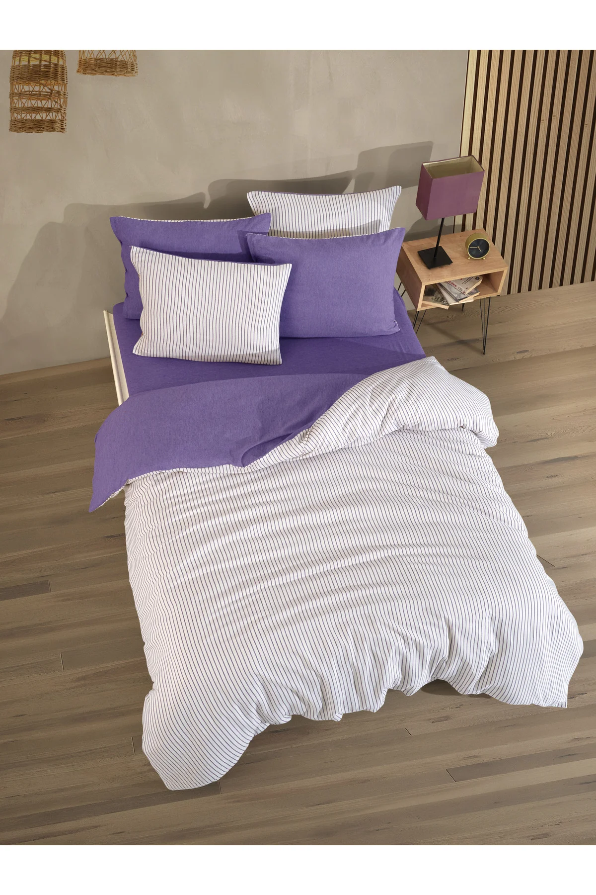 Pamuklu Çizgili Tek Kişilik Nevresim Seti 160x220 – 1 Yastık Kılı