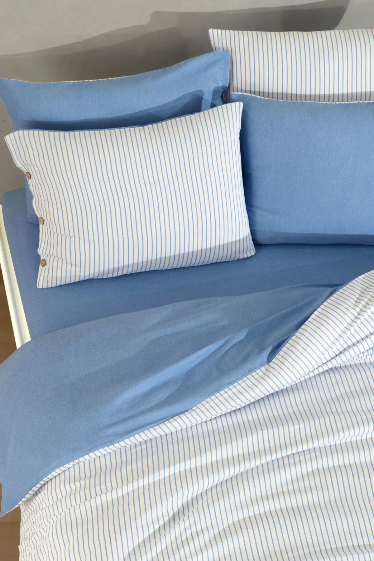 Pamuklu Çizgili Tek Kişilik Nevresim Seti 160x220 – Mavi & Beyaz, 1 Yastık Kılıfı Pamuklu Çizgili Tek Kişilik Nevresim Seti 160x220 – Mavi & Beyaz, 1 Yastık Kılıfı - Görsel 5