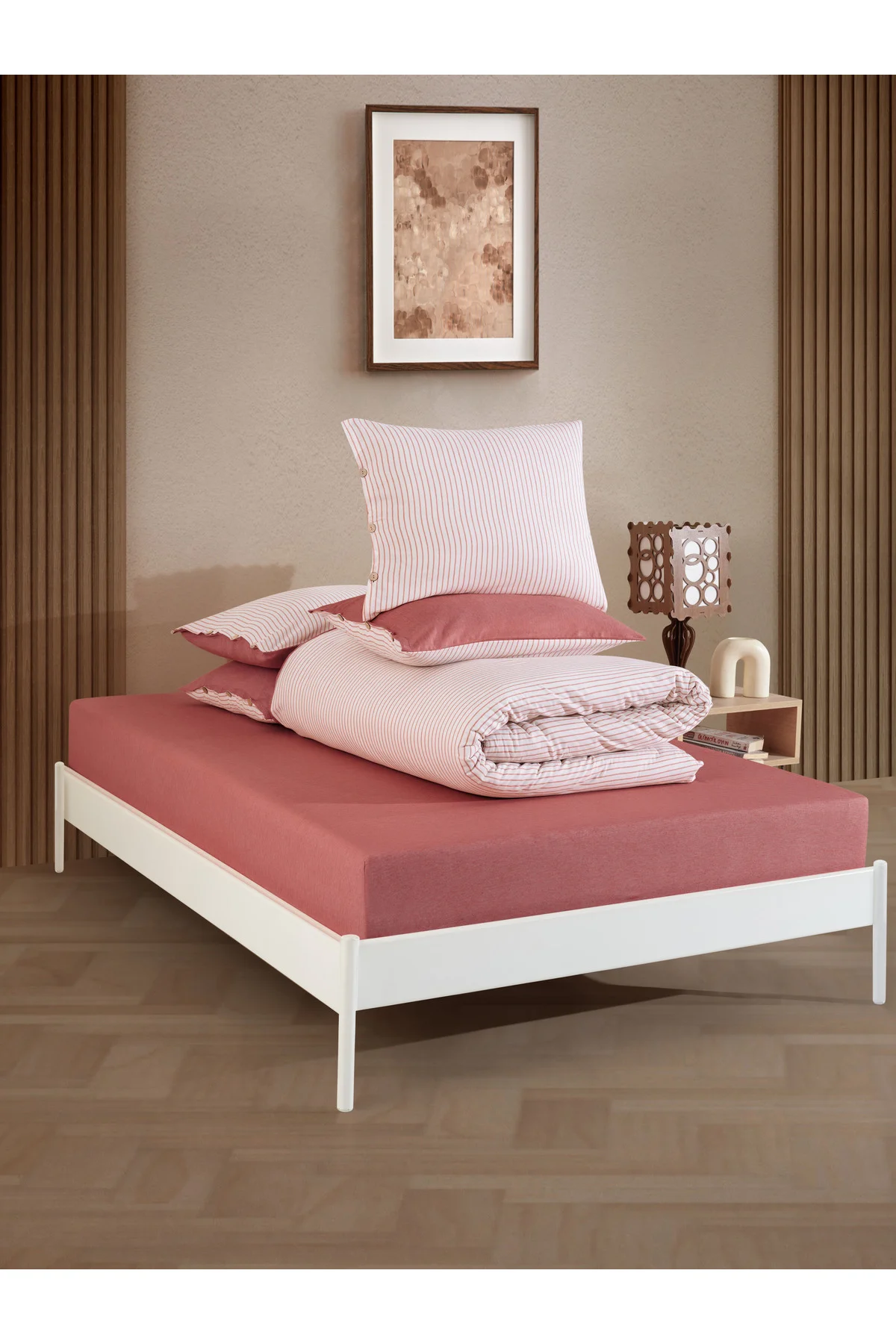 Pamuklu Çizgili Tek Kişilik Nevresim Takımı 160x220 – 1 Yastık Kı