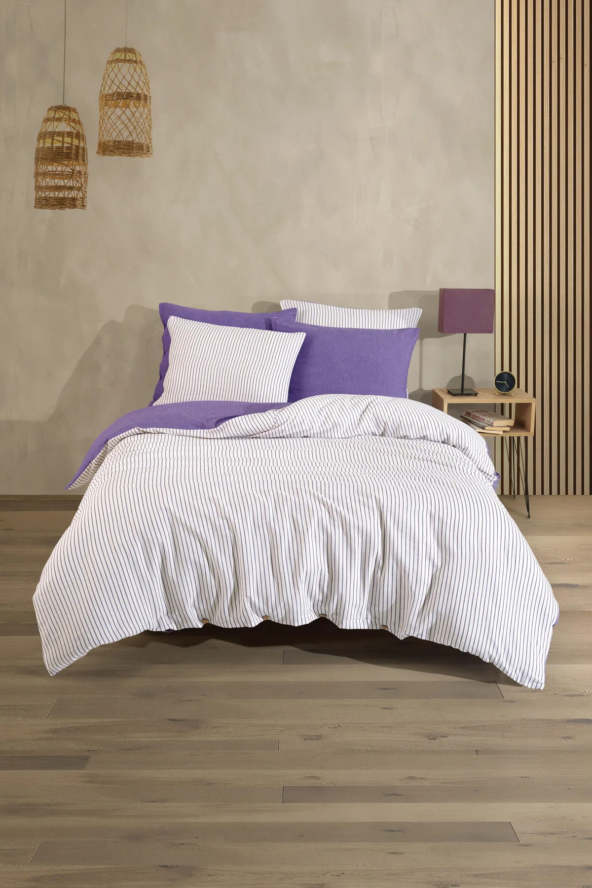 Pamuklu Çizgili Tek Kişilik Nevresim Seti 160x220 – 1 Yastık Kılı