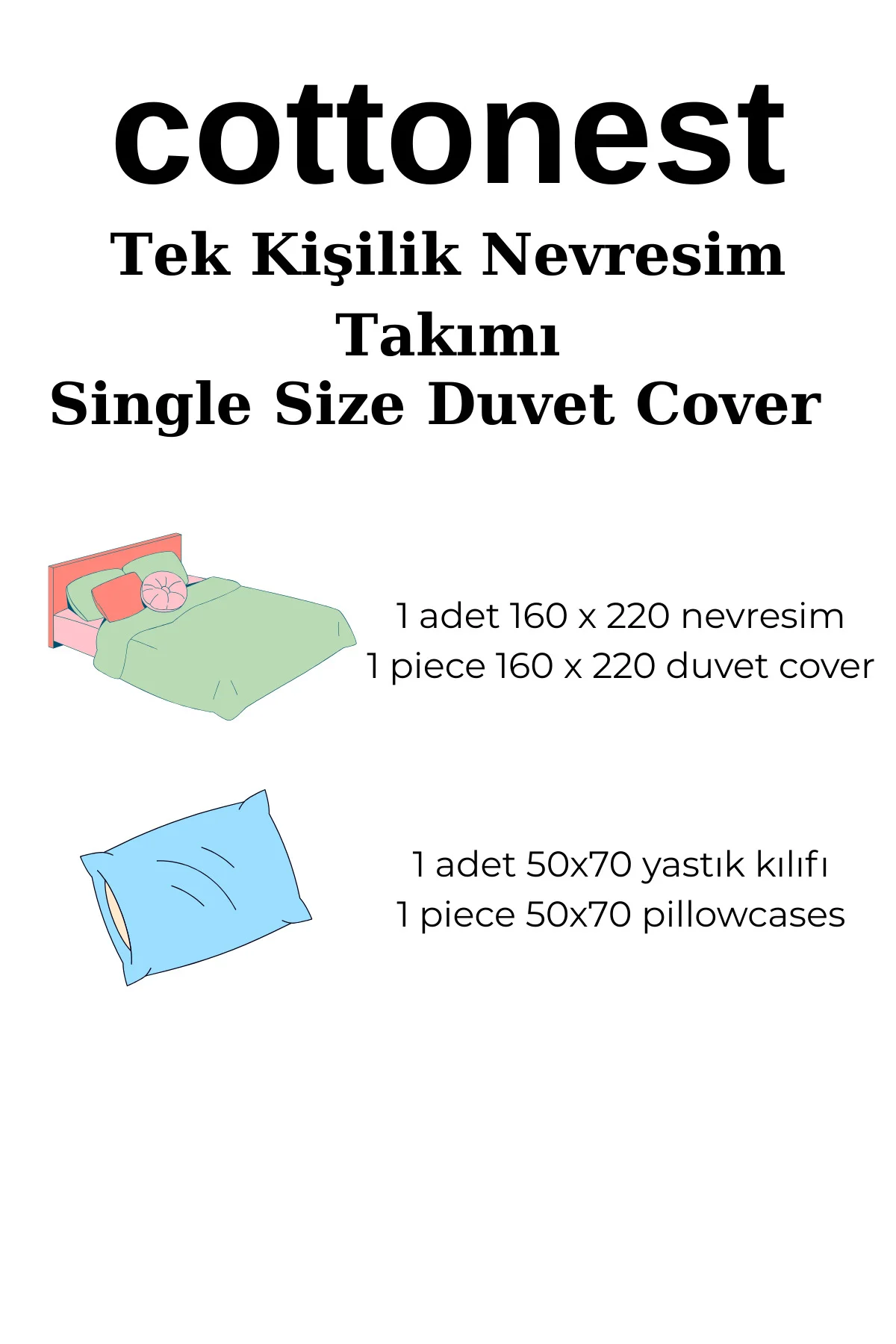 Pamuklu Çizgili Tek Kişilik Nevresim Seti 160x220 – 1 Yastık Kılı