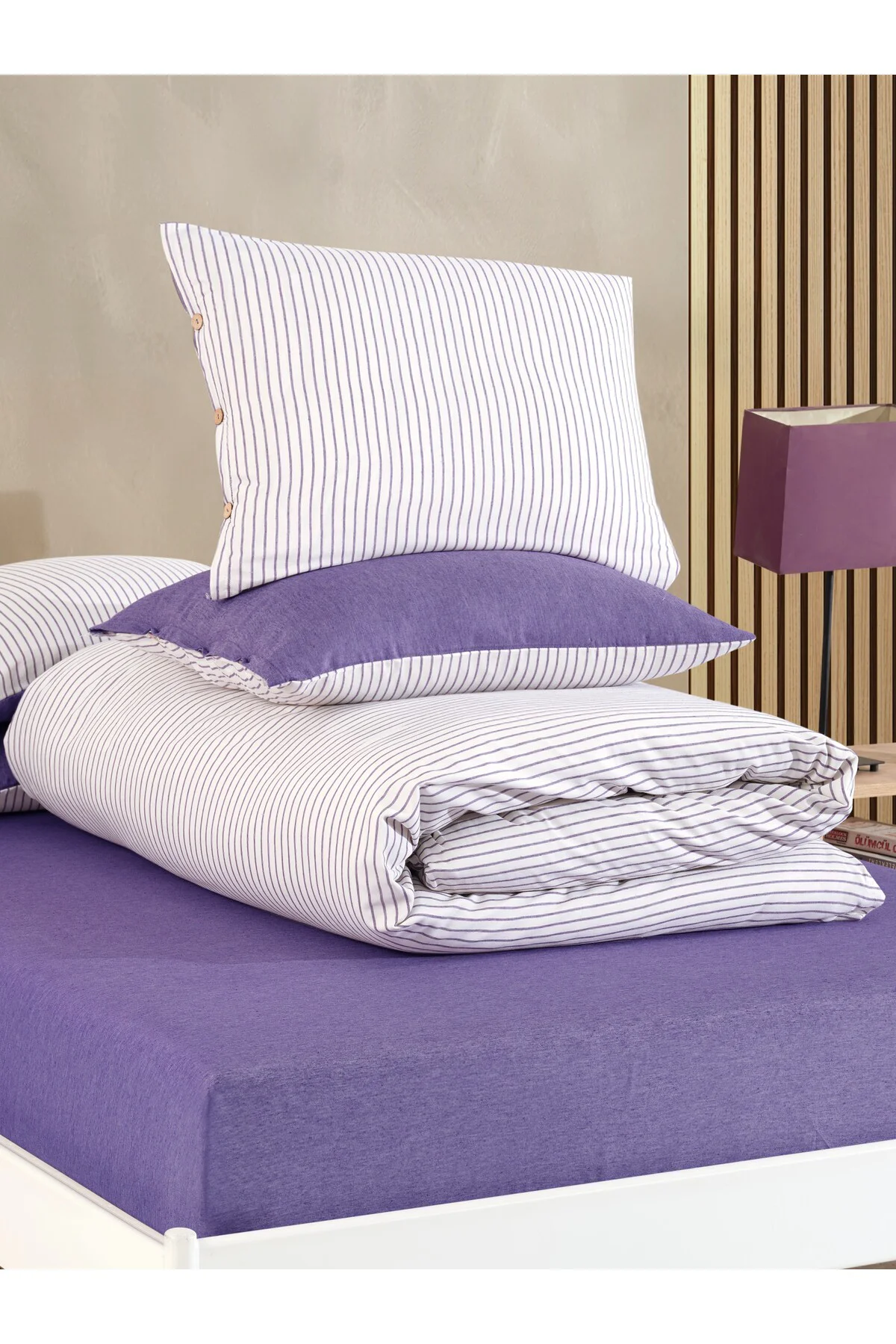 Pamuklu Çizgili Tek Kişilik Nevresim Seti 160x220 – 1 Yastık Kılı
