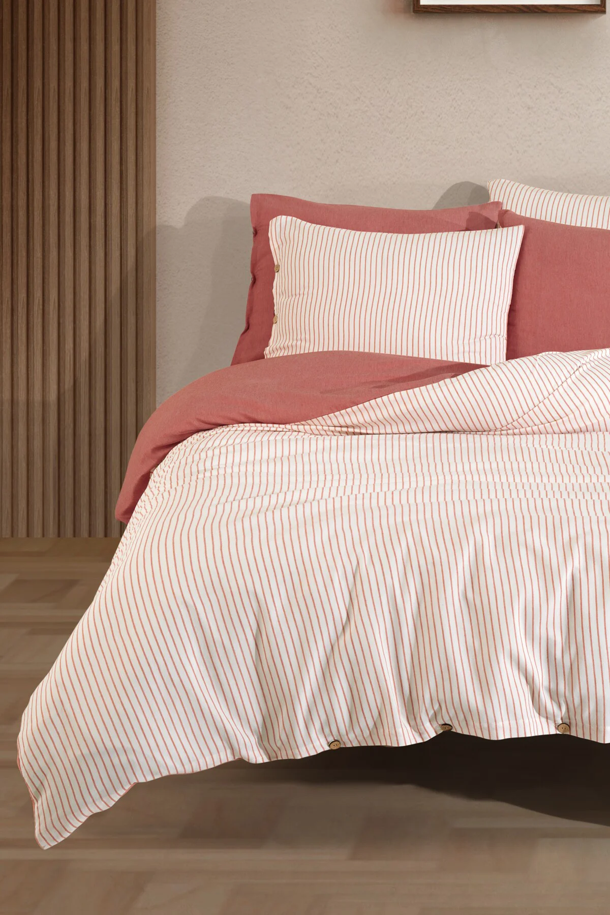 Pamuklu Çizgili Tek Kişilik Nevresim Takımı 160x220 – 1 Yastık Kı