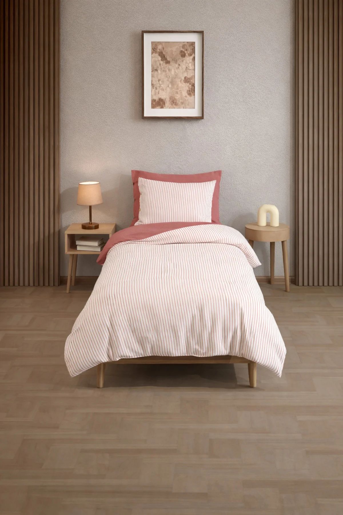Pamuklu Çizgili Tek Kişilik Nevresim Takımı 160x220 – 1 Yastık Kı