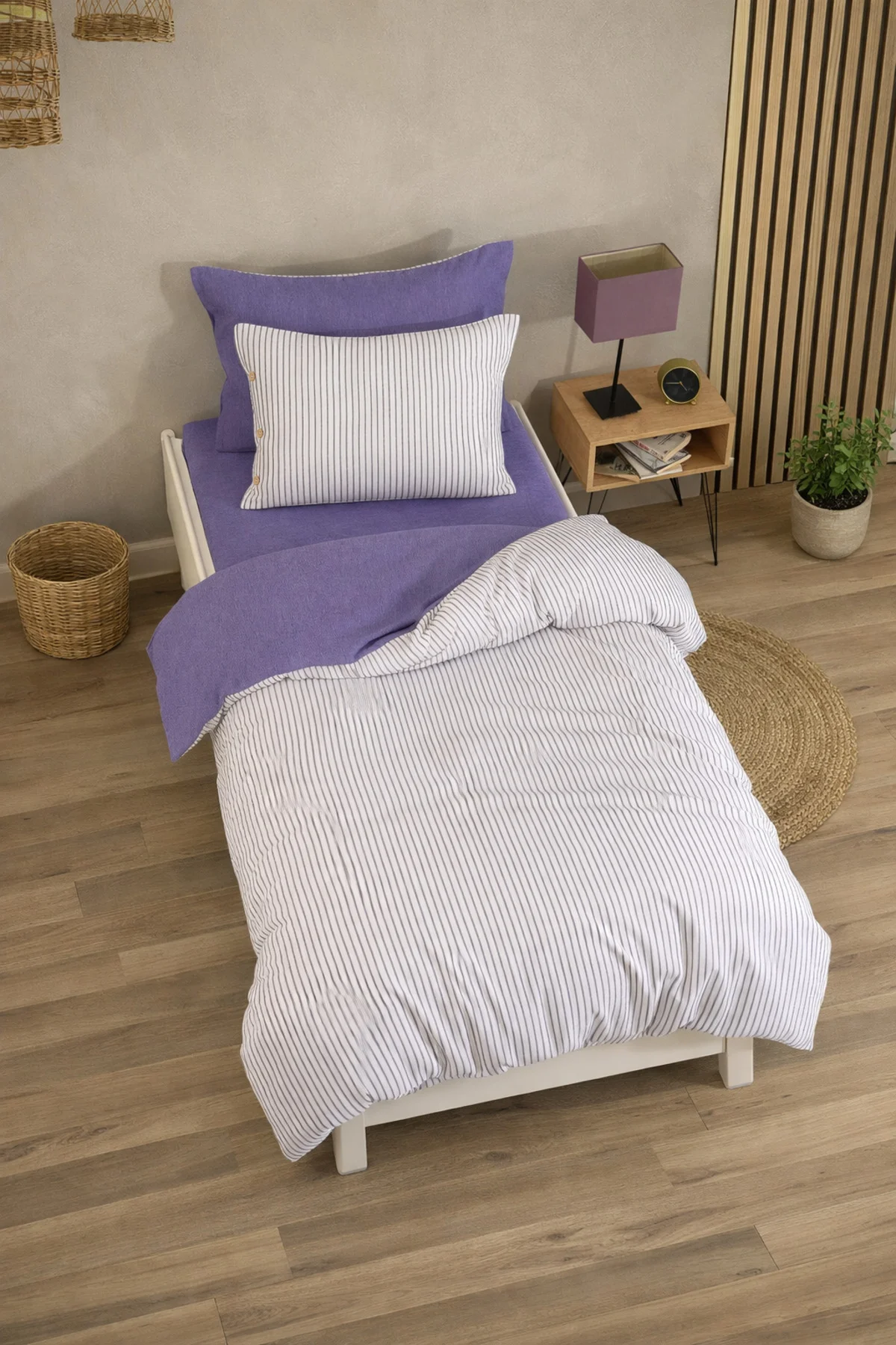 Pamuklu Çizgili Tek Kişilik Nevresim Seti 160x220 – 1 Yastık Kılı