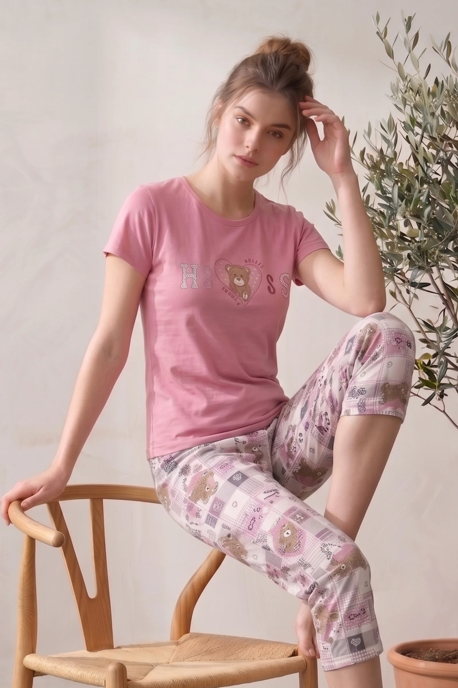 Pamuklu Desenli Kısa Kollu Bermuda Kapri Pijama Takımı, Pembe-Beyaz, 2XL Fiyatı, Yorumları ve Özellikleri