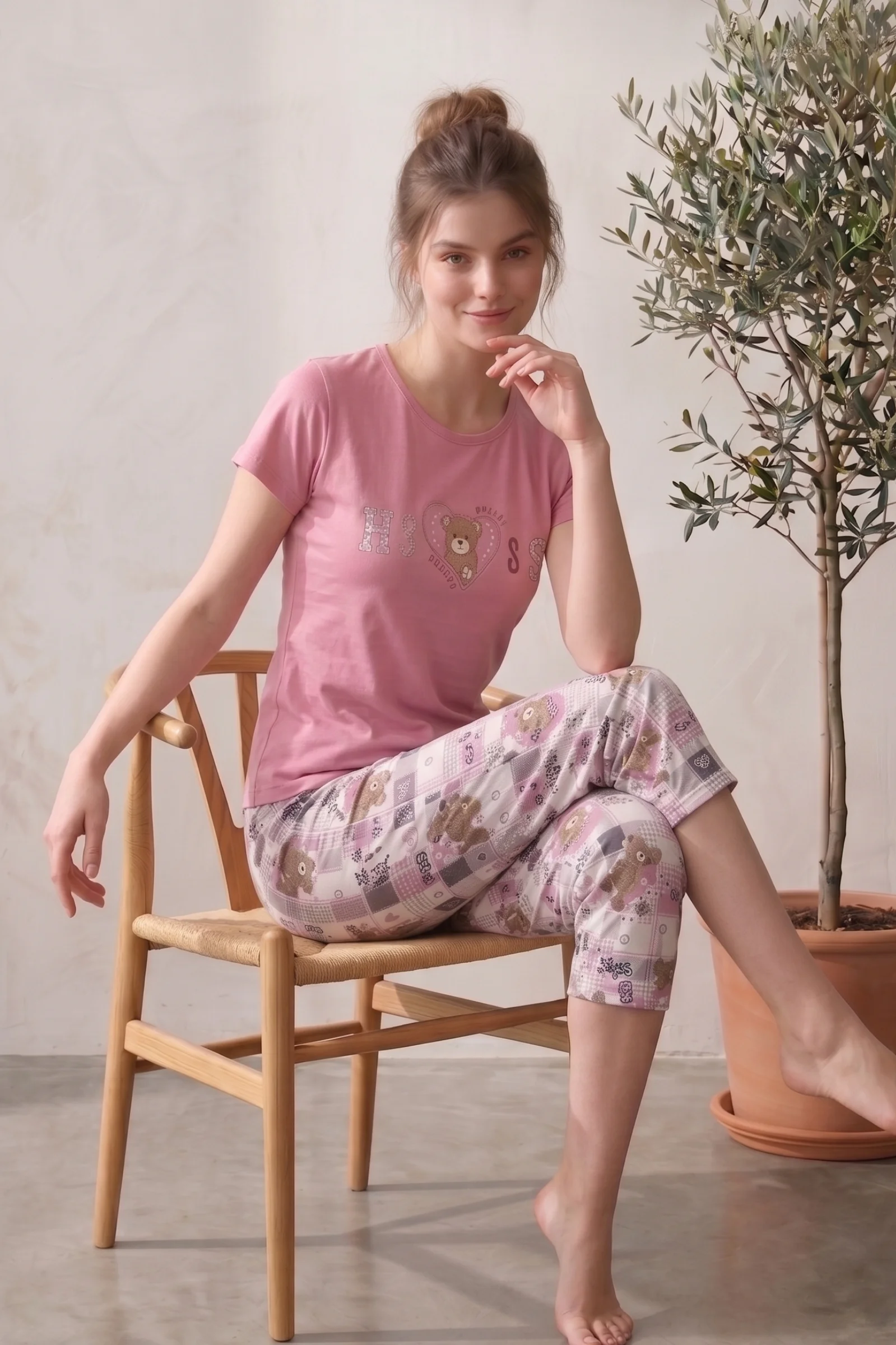 Pamuklu Desenli Kısa Kollu Bermuda Kapri Pijama Takımı, Pembe-Beyaz, 2XL Fiyatı, Yorumları ve Özellikleri