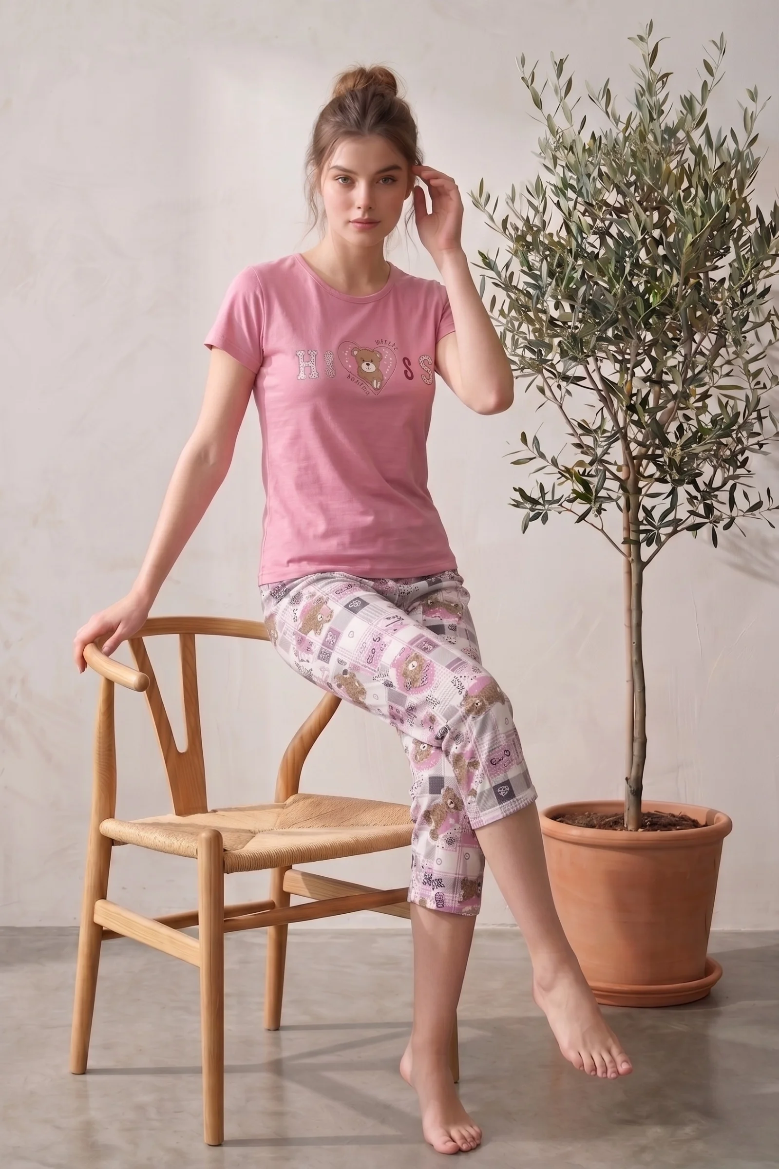 Pamuklu Desenli Kısa Kollu Bermuda Kapri Pijama Takımı, Pembe-Beyaz, 3XL Fiyatı, Yorumları ve Özellikleri