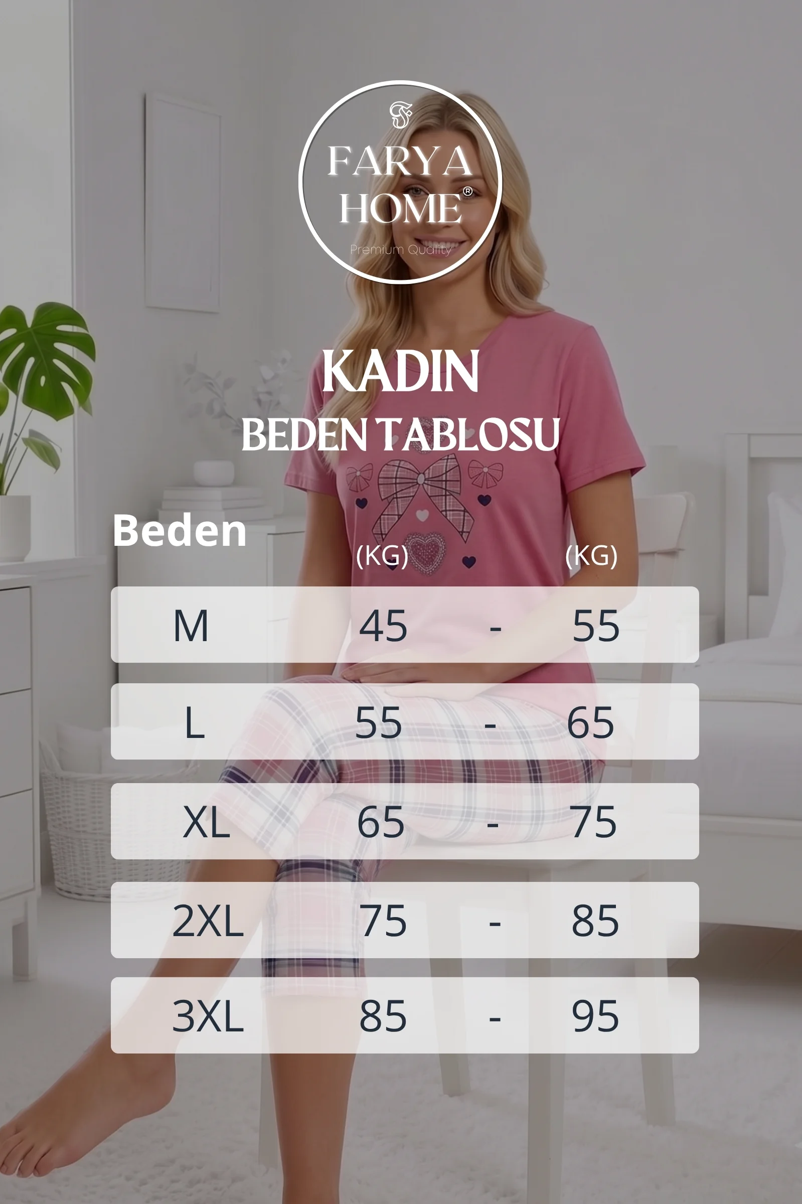 Pamuklu Desenli Kısa Kollu Bermuda Kapri Pijama Takımı, Somon, XL