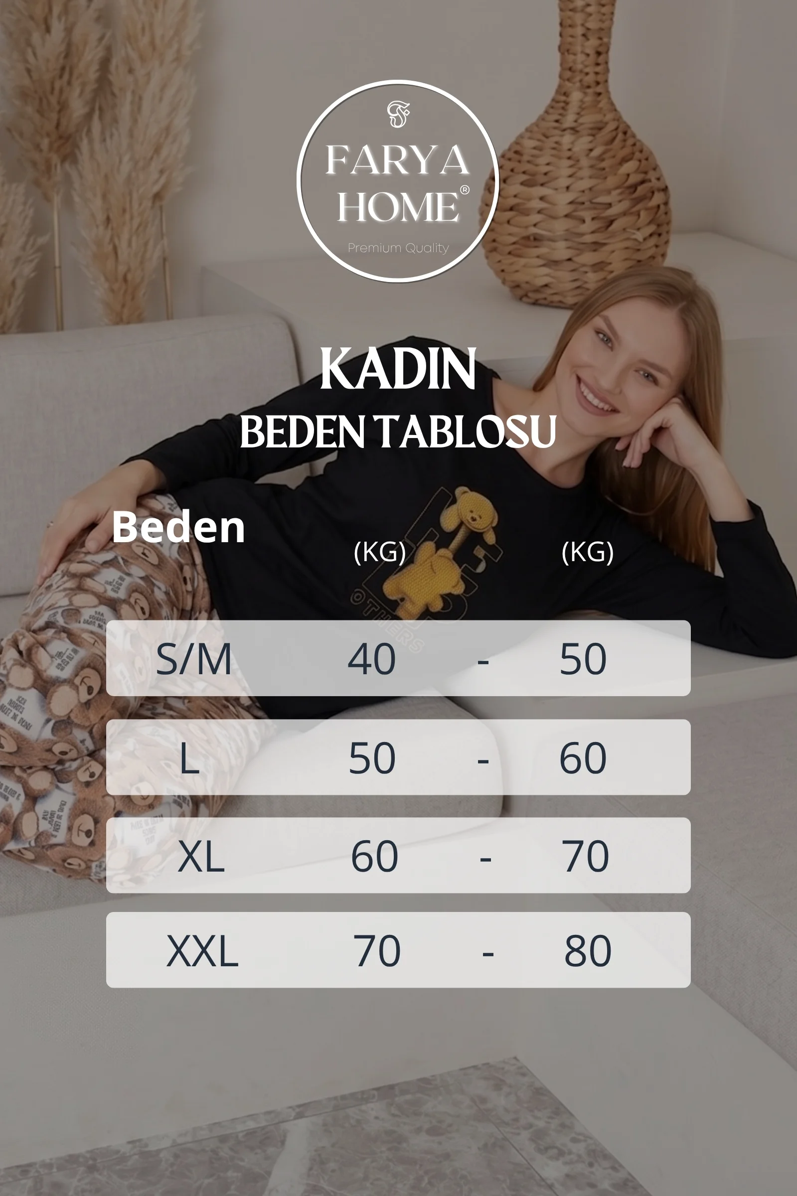 Pamuklu Desenli Uzun Kollu Kadın Pijama Takımı, Siyah, XL