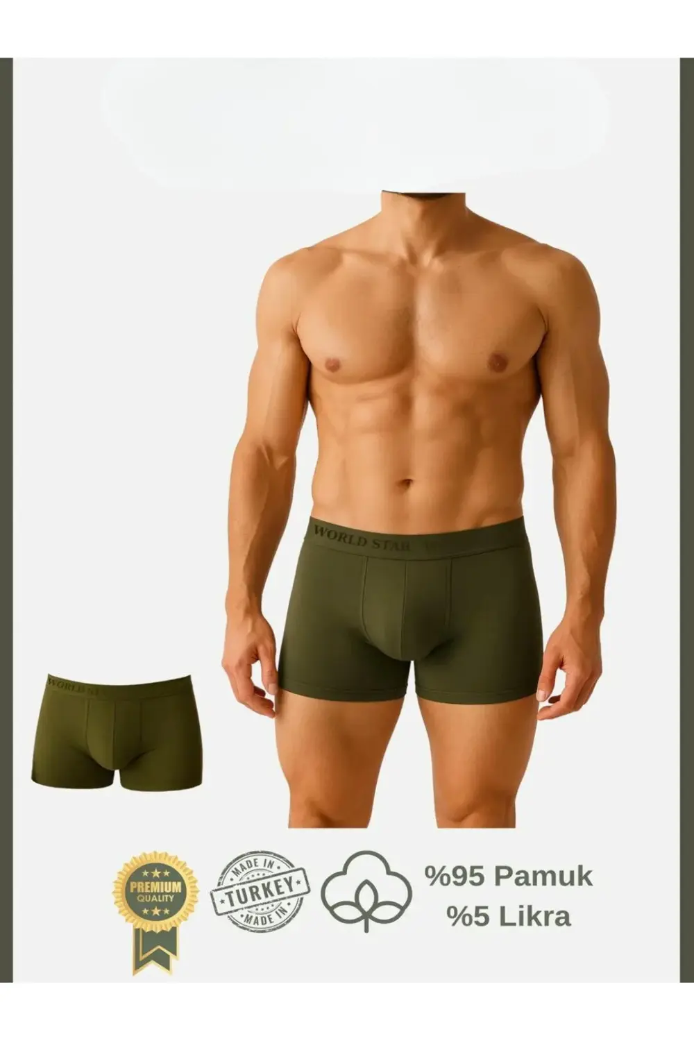 Pamuklu Düz Haki Renk Erkek Boxer