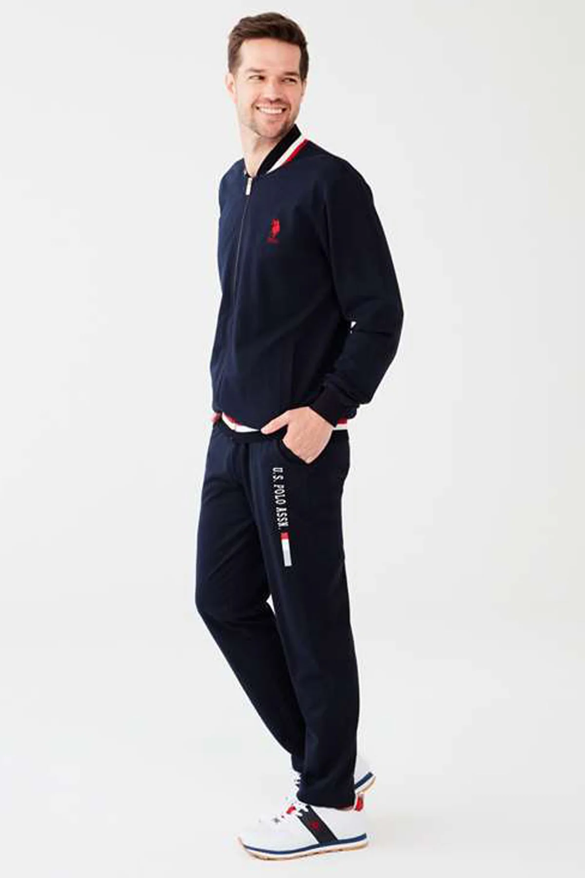 Pamuklu Erkek Sport Eşofman Takım, Fermuarlı Kolları Manşetli Eşofman Takım