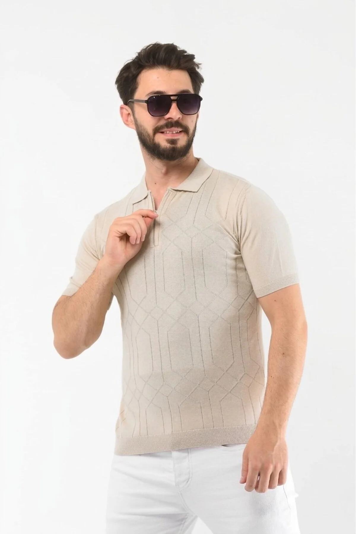 PAMUKLU FERMUARLI DESENLİ TRİKO TSHİRT