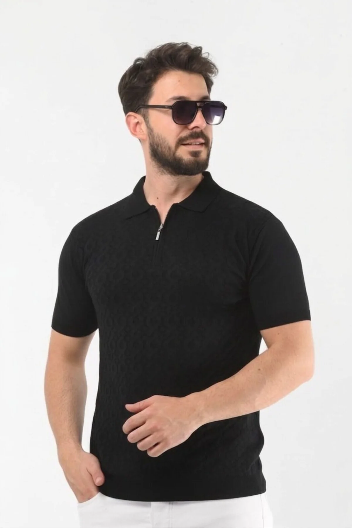 PAMUKLU FERMUARLI DESENLİ TRİKO TSHİRT