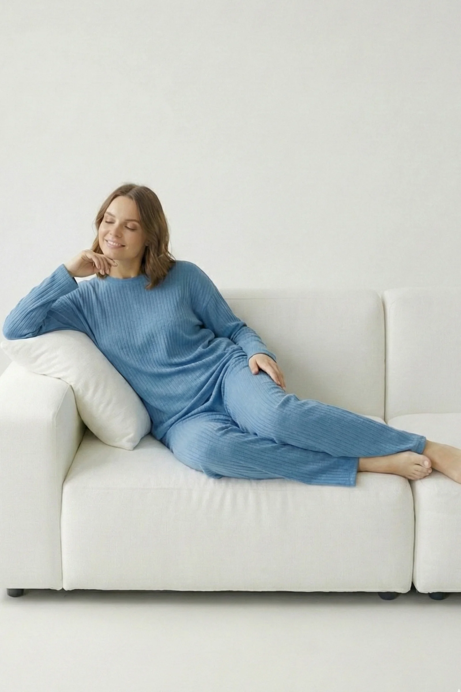 Pamuklu Kalın Kışlık İnterlok Şeritli Uzun Kollu Örme Pijama Takımı, Mavi, XL Fiyatı, Yorumları ve Özellikleri