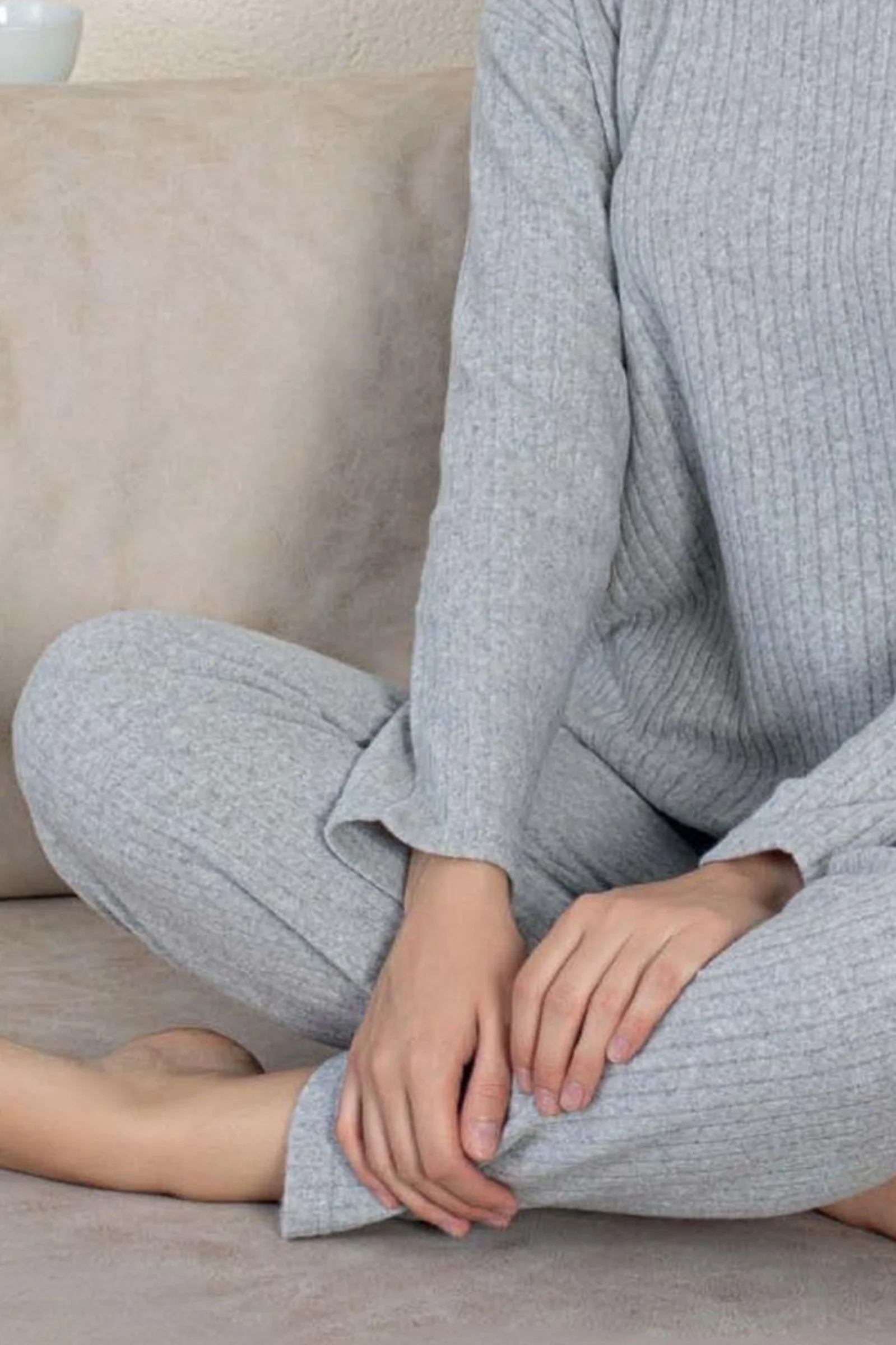 Pamuklu Kalın Kışlık İnterlok Şeritli Uzun Kollu Örme Pijama Takımı, Gri, L Fiyatı, Yorumları ve Özellikleri