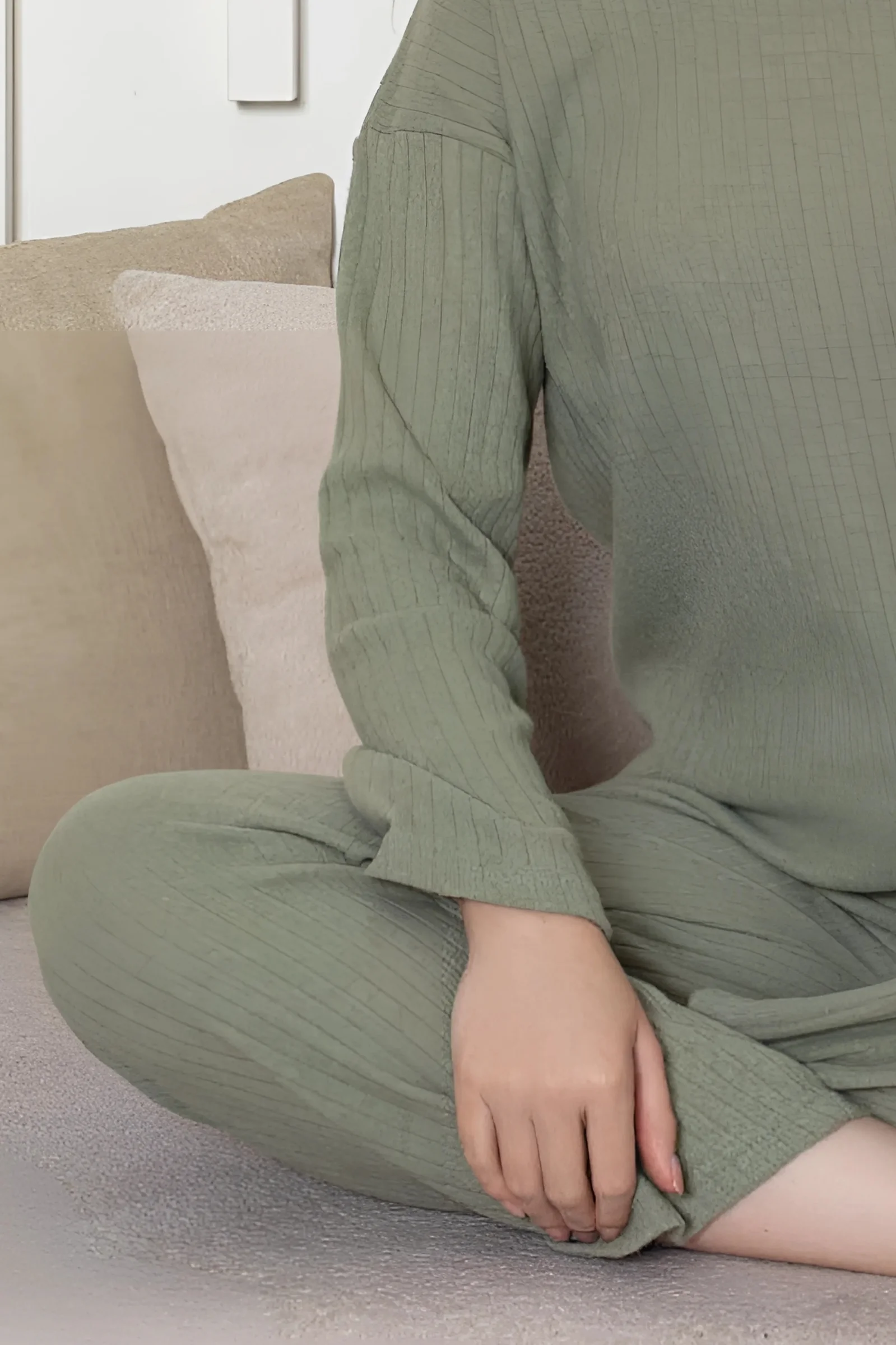Pamuklu Kalın Kışlık İnterlok Şeritli Uzun Kollu Örme Pijama Takımı, Haki, 2XL Fiyatı, Yorumları ve Özellikleri