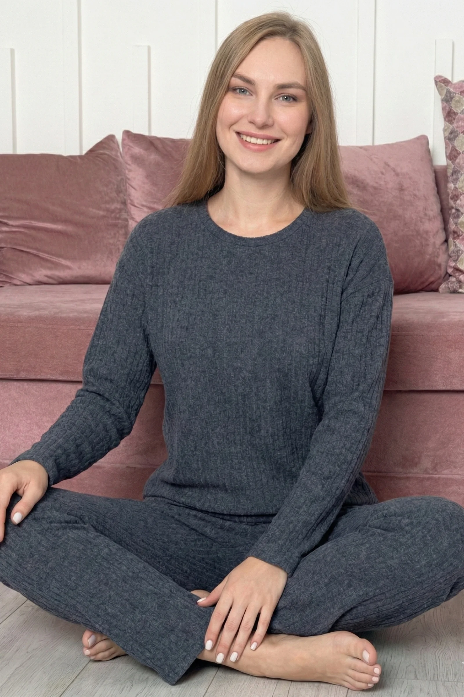 Pamuklu Kalın Kışlık İnterlok Şeritli Uzun Kollu Örme Pijama Takımı, İndigo, S Fiyatı, Yorumları ve Özellikleri