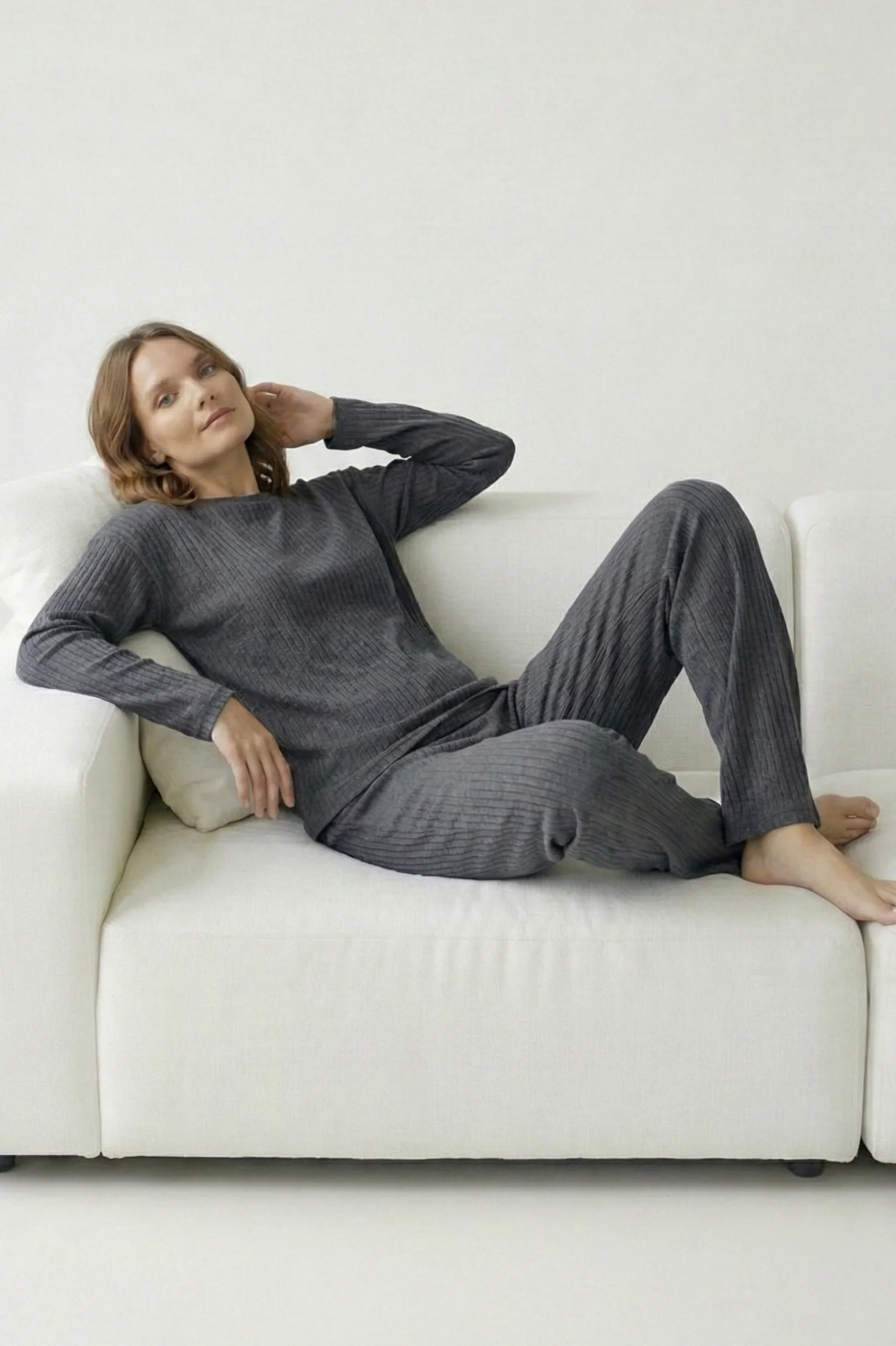 Pamuklu Kalın Kışlık İnterlok Şeritli Uzun Kollu Örme Pijama Takımı, Antrasit, M Fiyatı, Yorumları ve Özellikleri